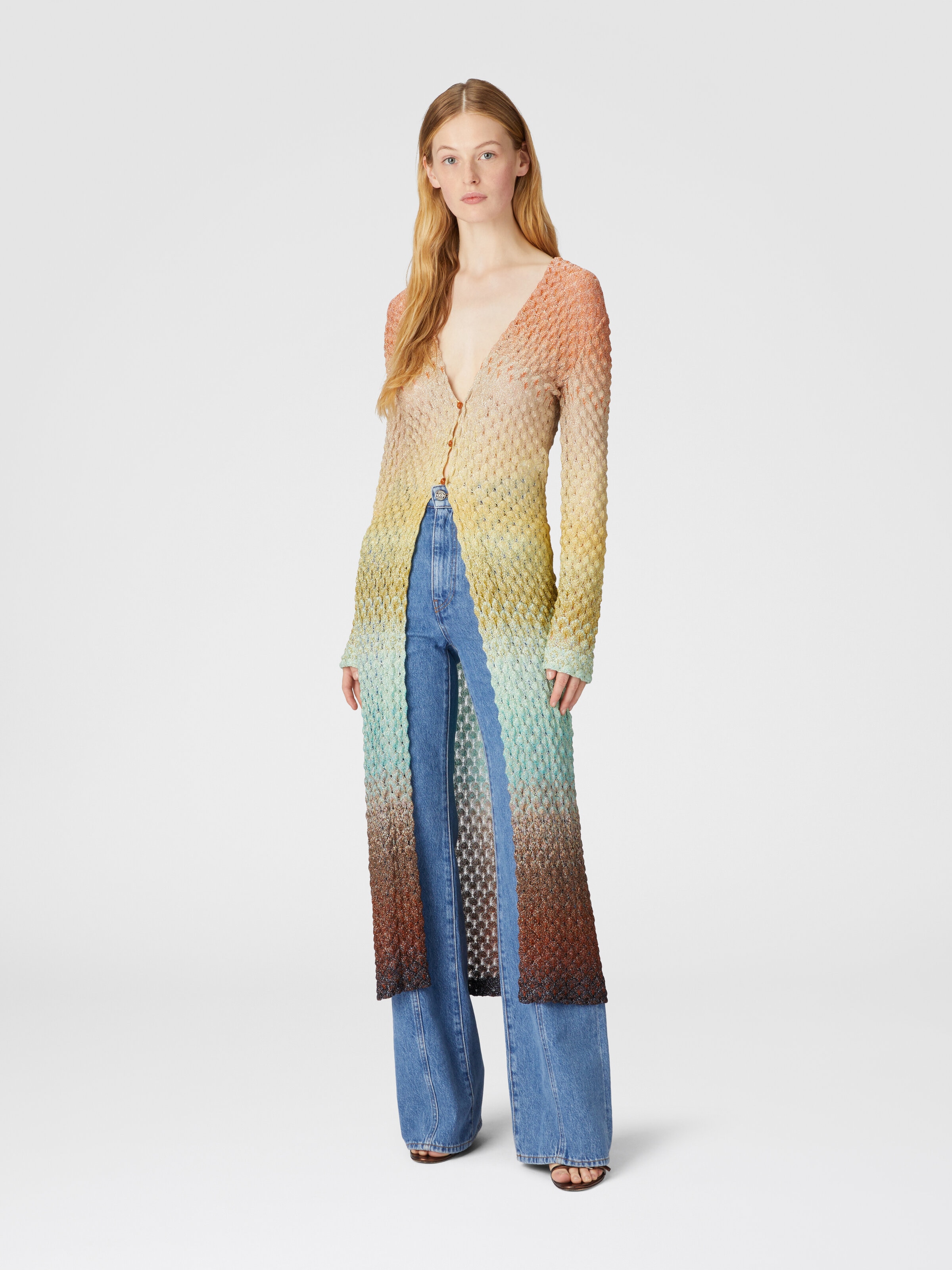 Langer Cardigan aus Spitze und Lamé, Mehrfarbig  - 1