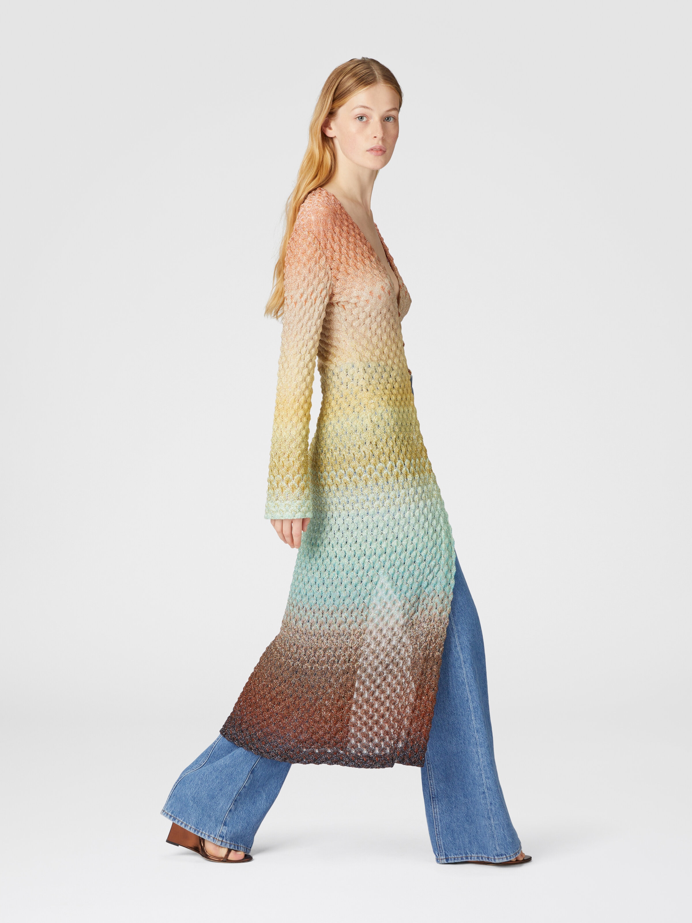Langer Cardigan aus Spitze und Lamé, Mehrfarbig  - 3