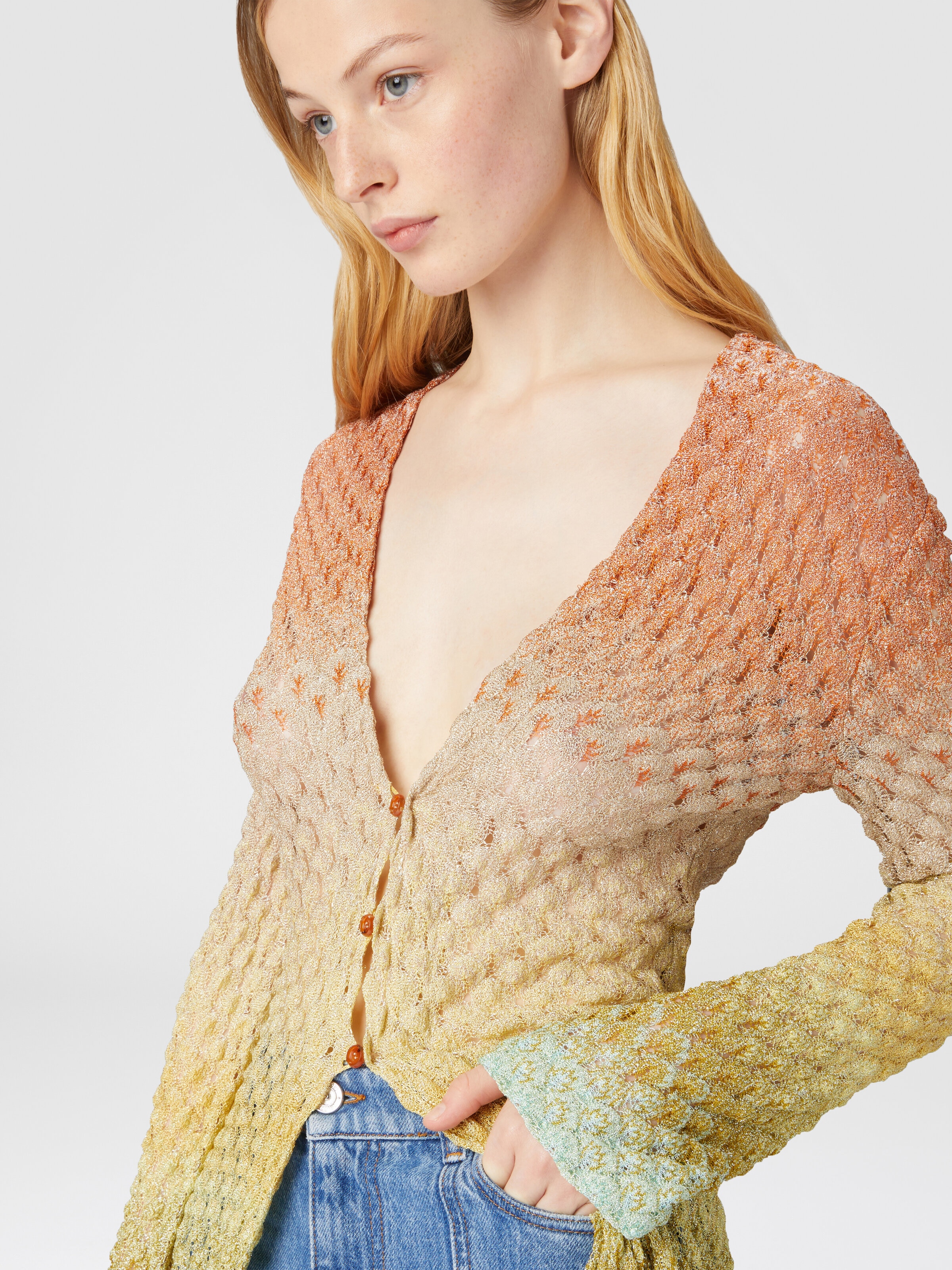 Langer Cardigan aus Spitze und Lamé, Mehrfarbig  - 4