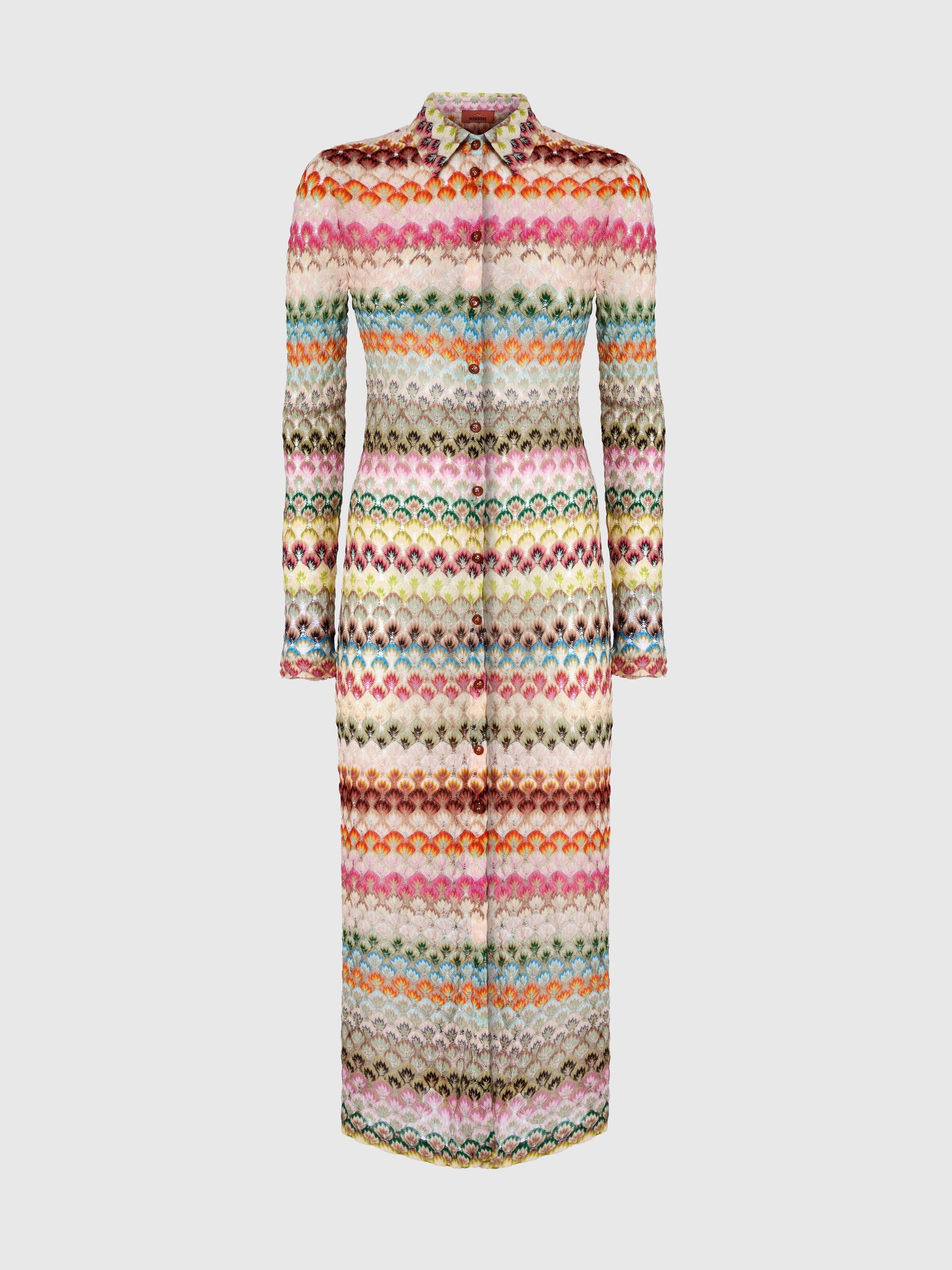Slim cardigan with striped lace collar, Multicoloured  - 0