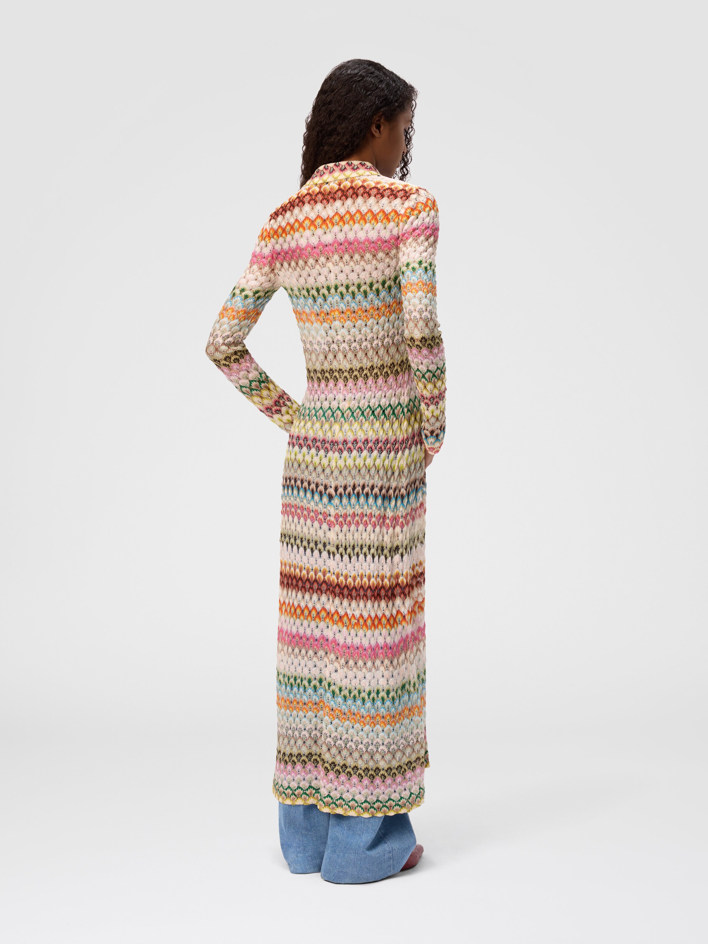 Slim cardigan with striped lace collar, Multicoloured  - 2
