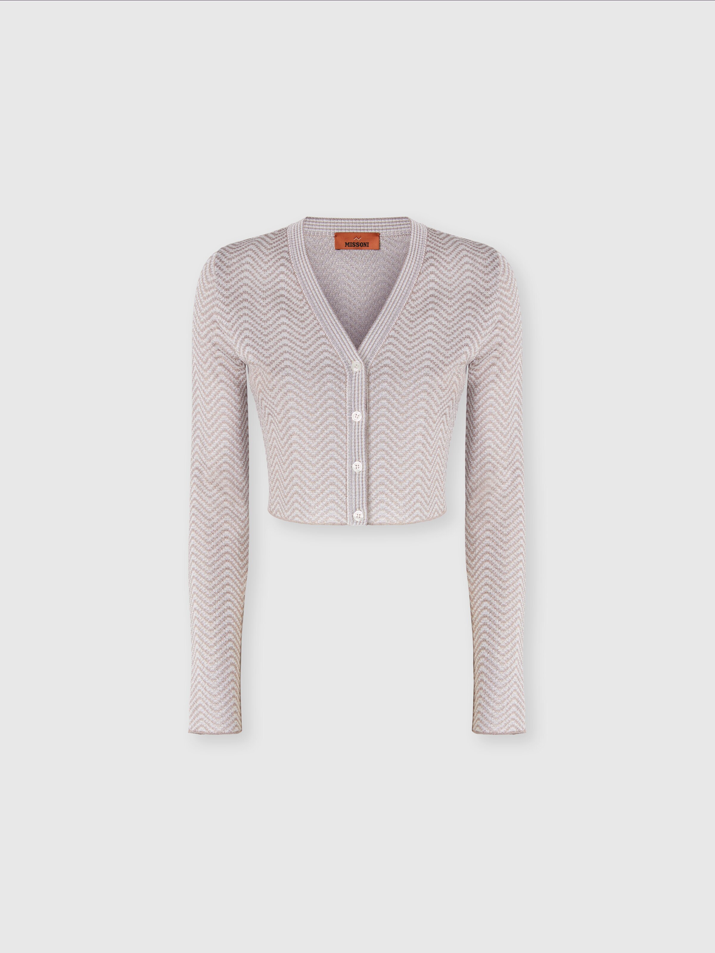 Kurzer Cardigan mit Wellenmuster, Weiß & Beige - 0