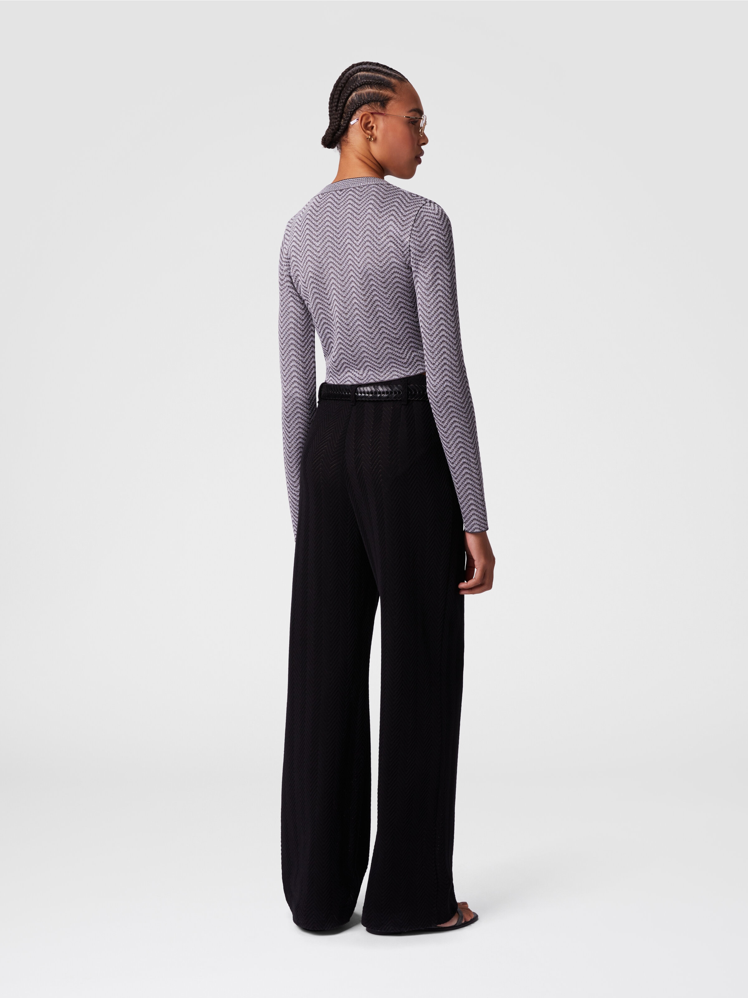 Cropped cardigan with wave pattern, Silver & Grey  - 2