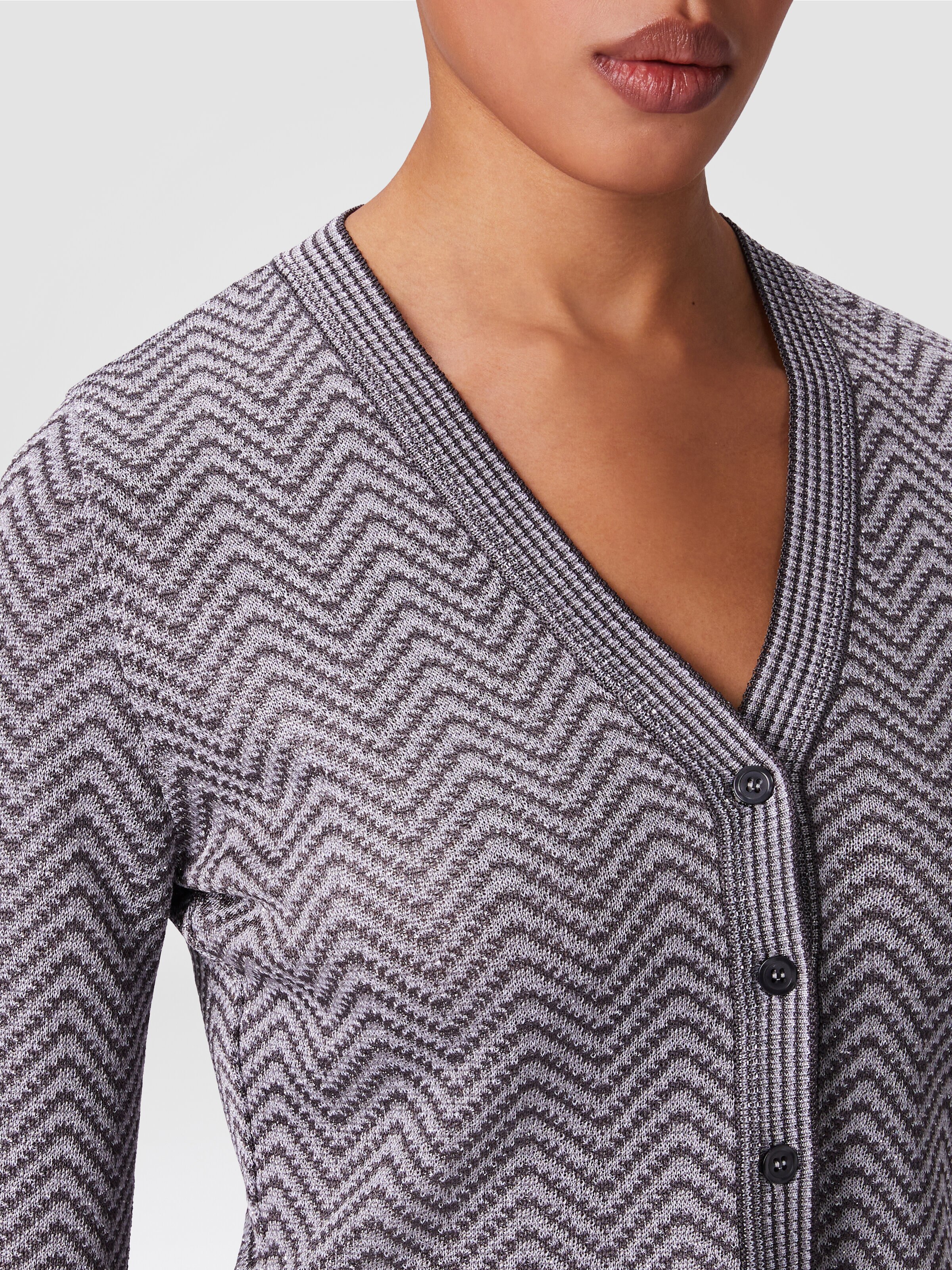 Cropped cardigan with wave pattern, Silver & Grey  - 4