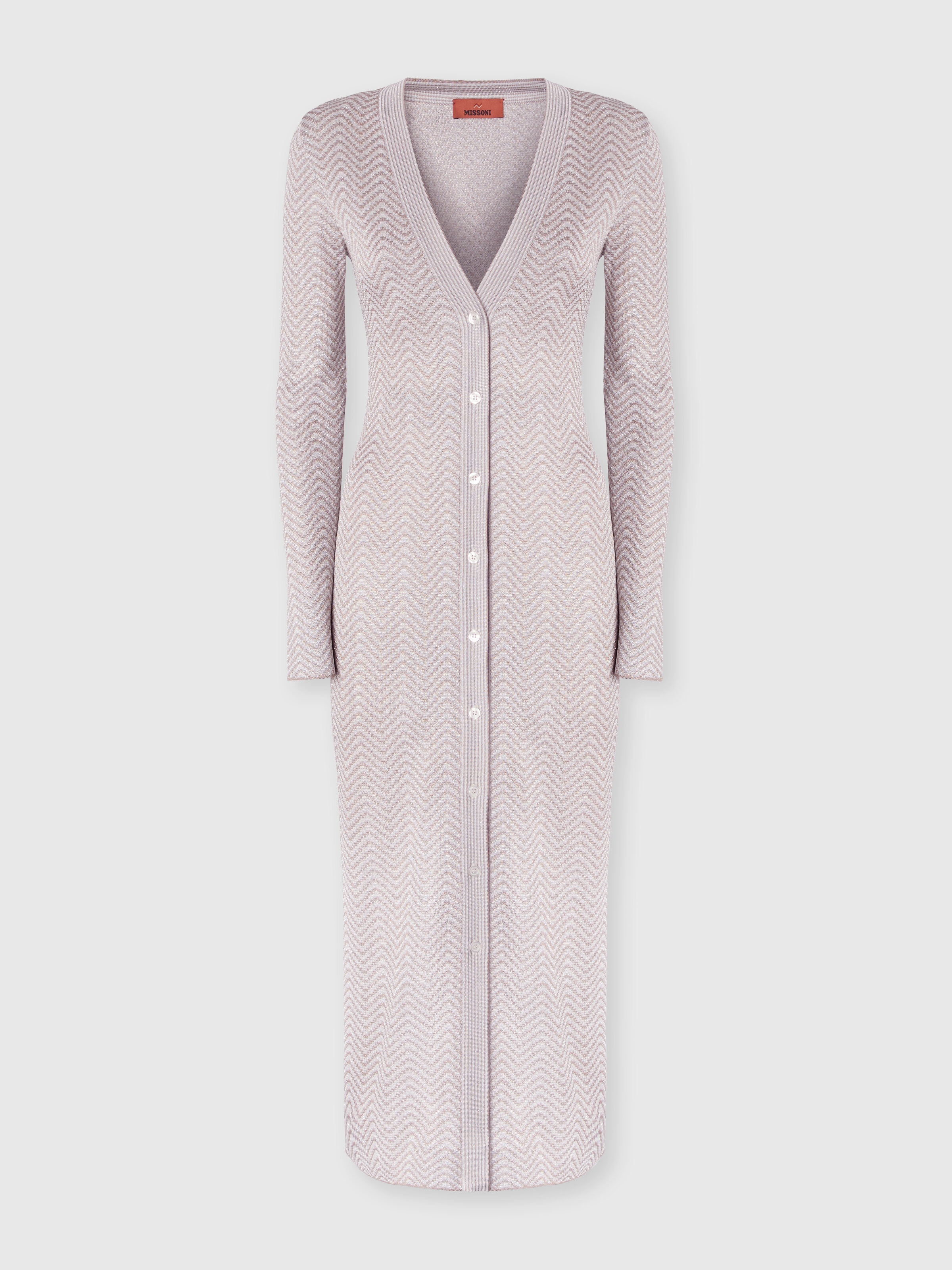 Long cardigan with wave pattern, White & Beige - 0