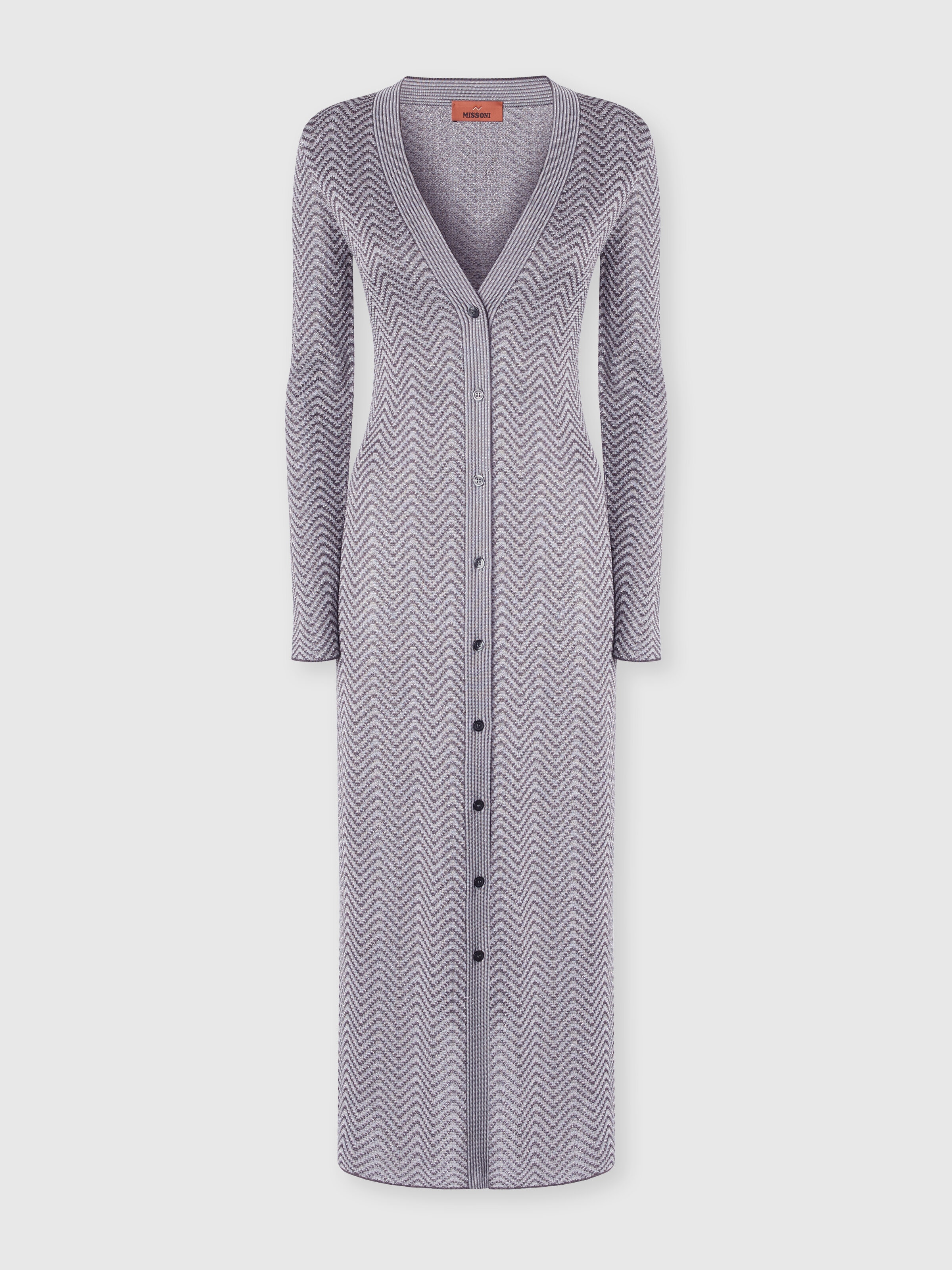 Long cardigan with wave pattern, Silver & Grey  - 0