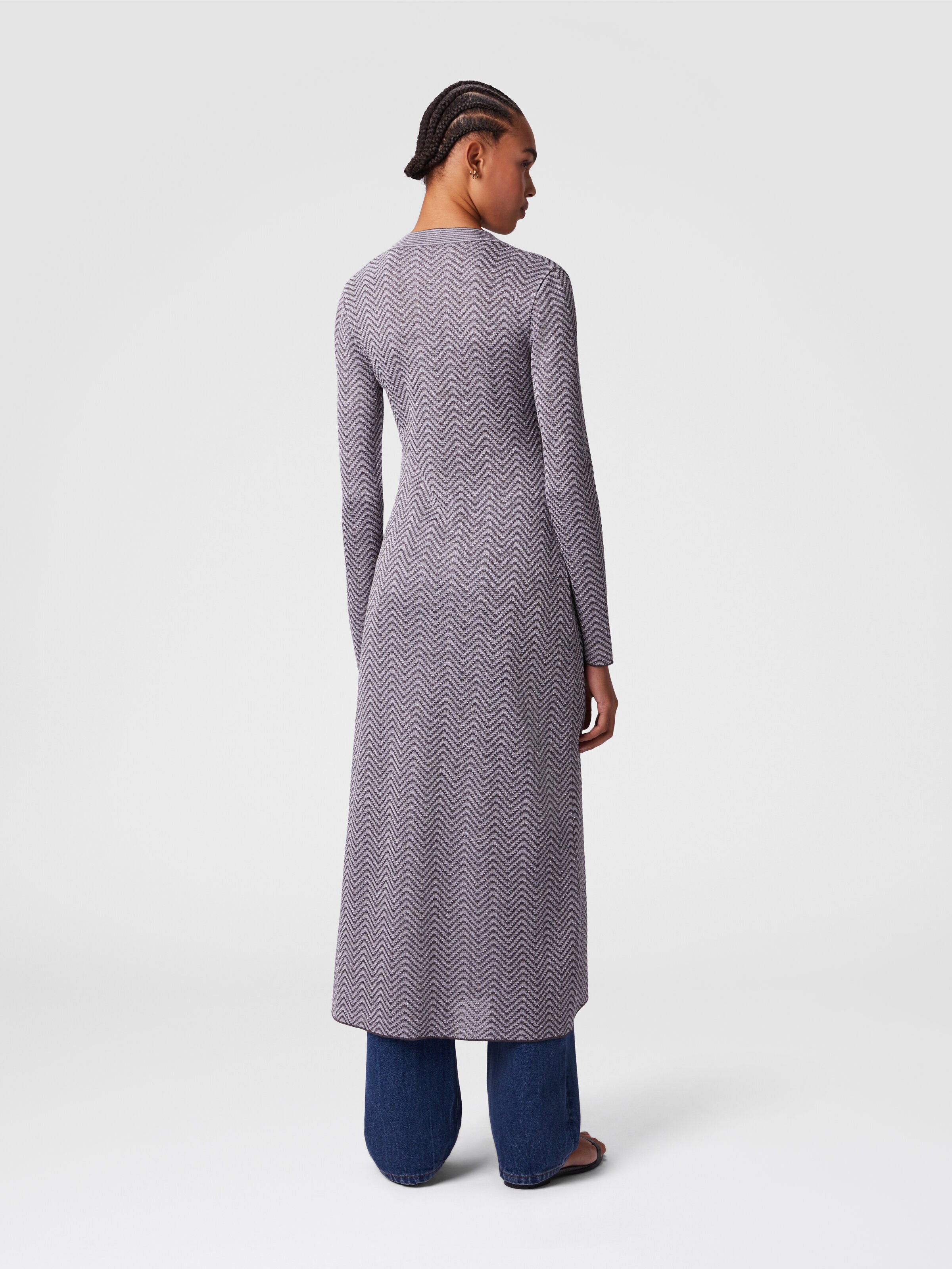Long cardigan with wave pattern, Silver & Grey  - 2