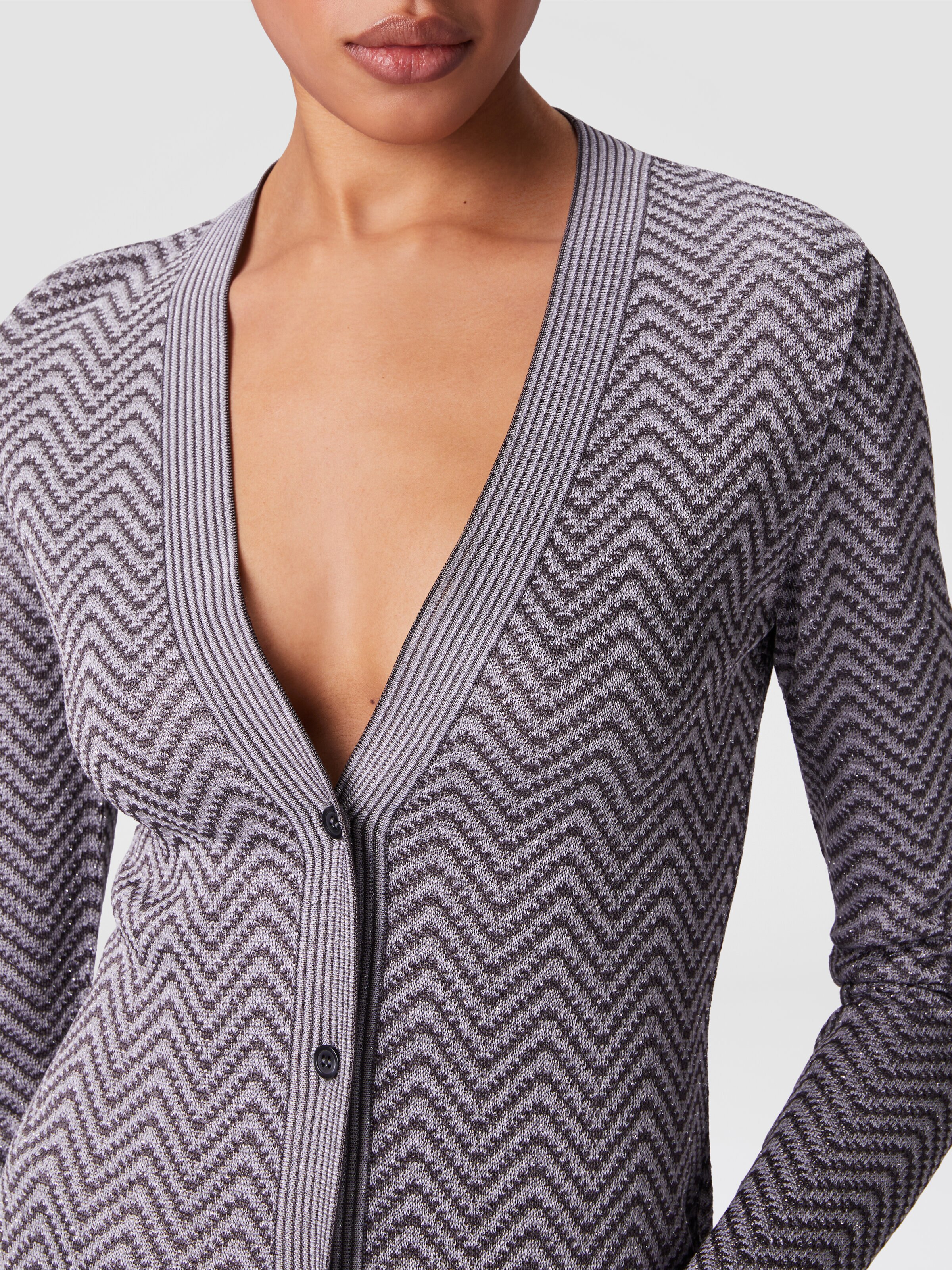 Long cardigan with wave pattern, Silver & Grey  - 4