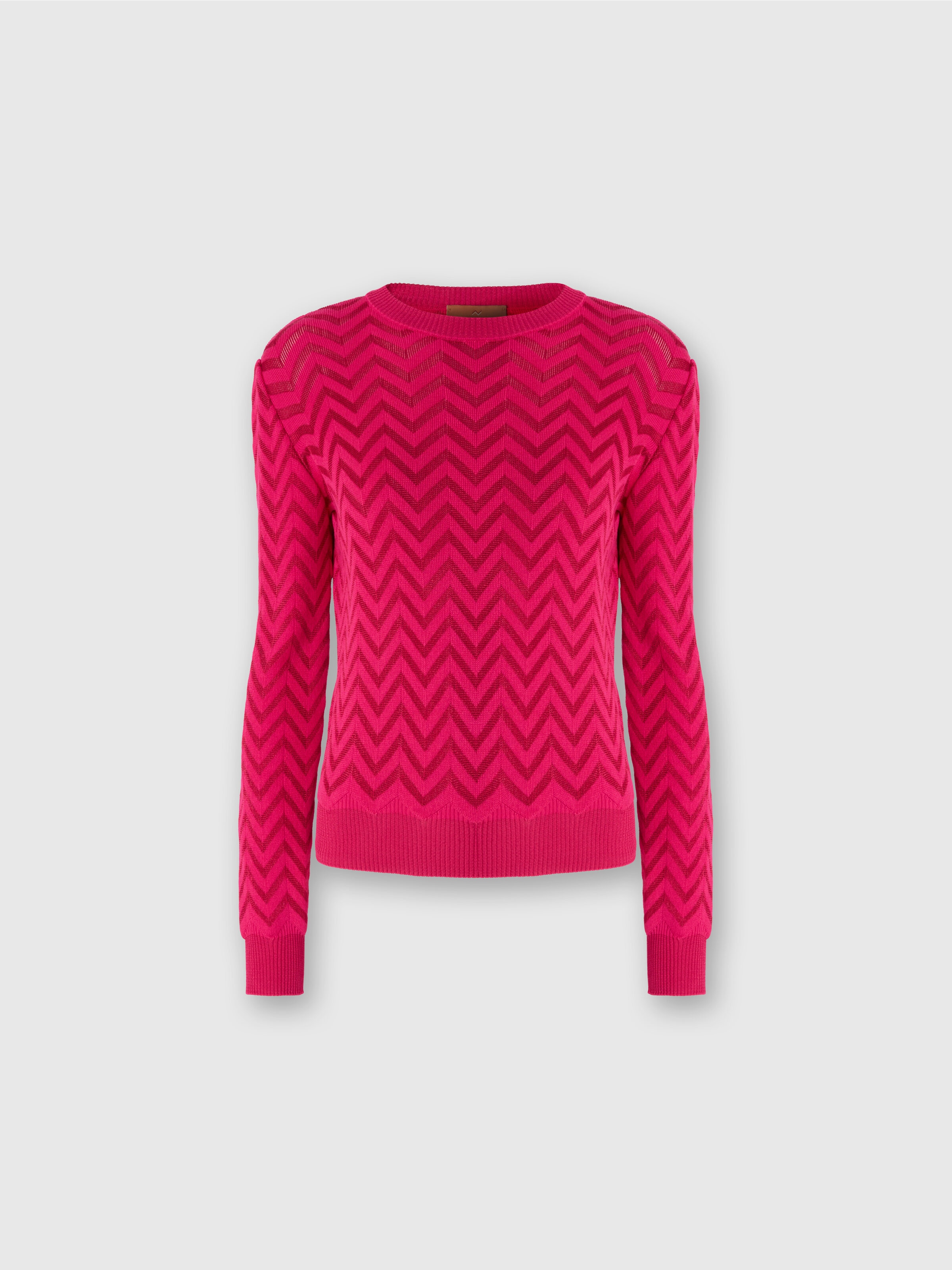 Tone-on-tone chevron crewneck sweater, Magenta Red - 0