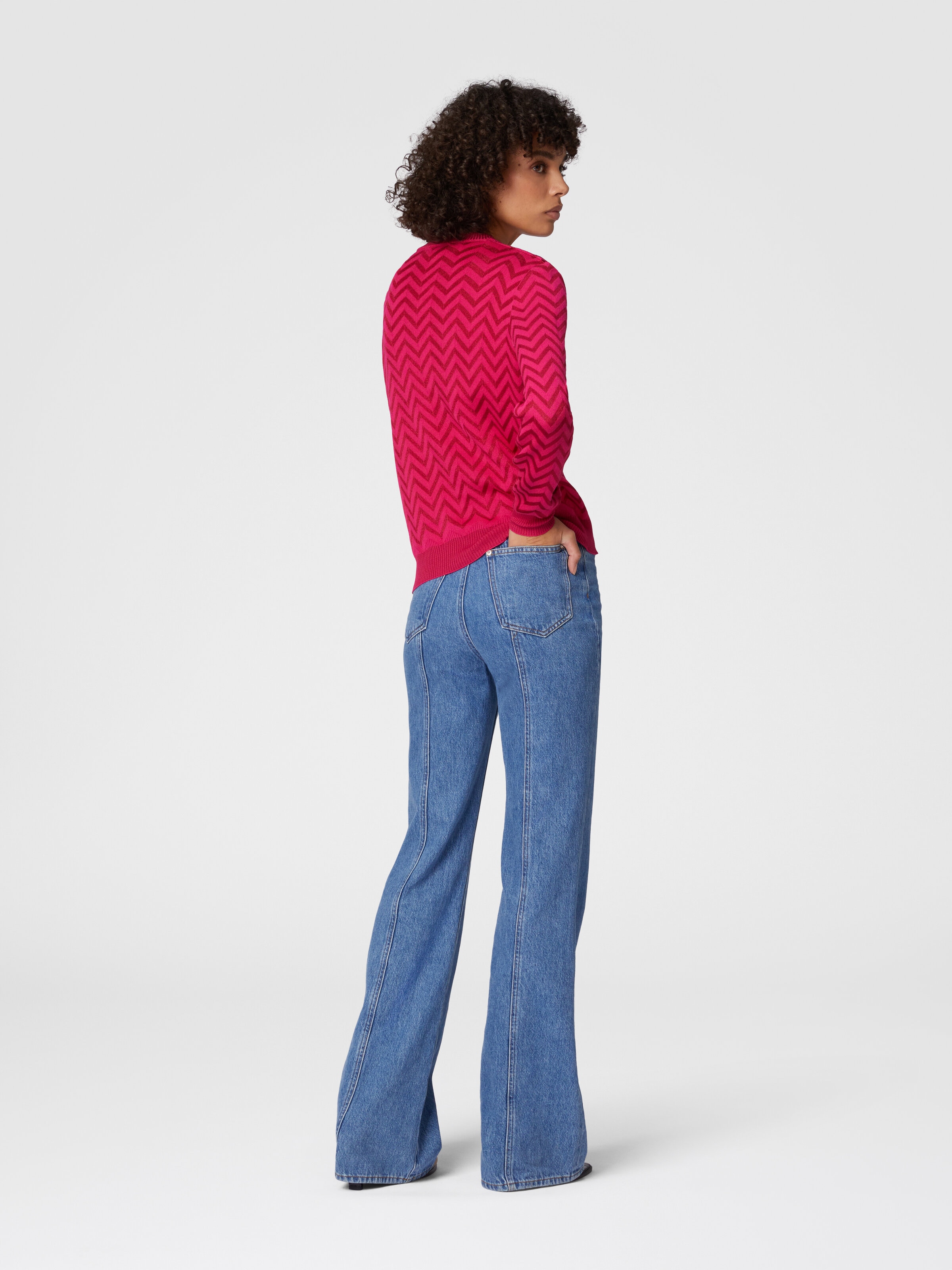 Tone-on-tone chevron crewneck sweater, Magenta Red - 2