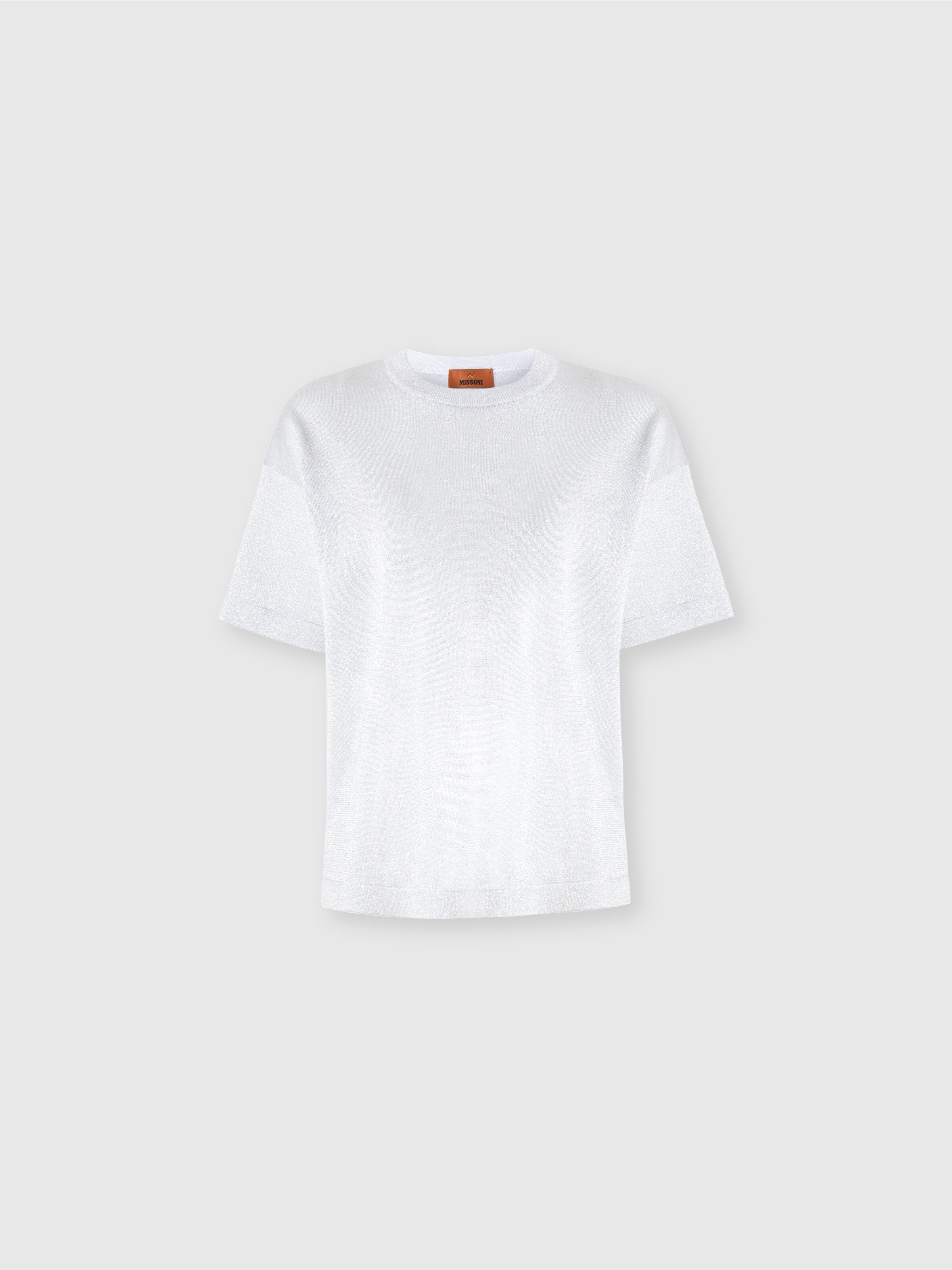Maglia girocollo oversize in viscosa lamé con maniche cote, Argento - 0