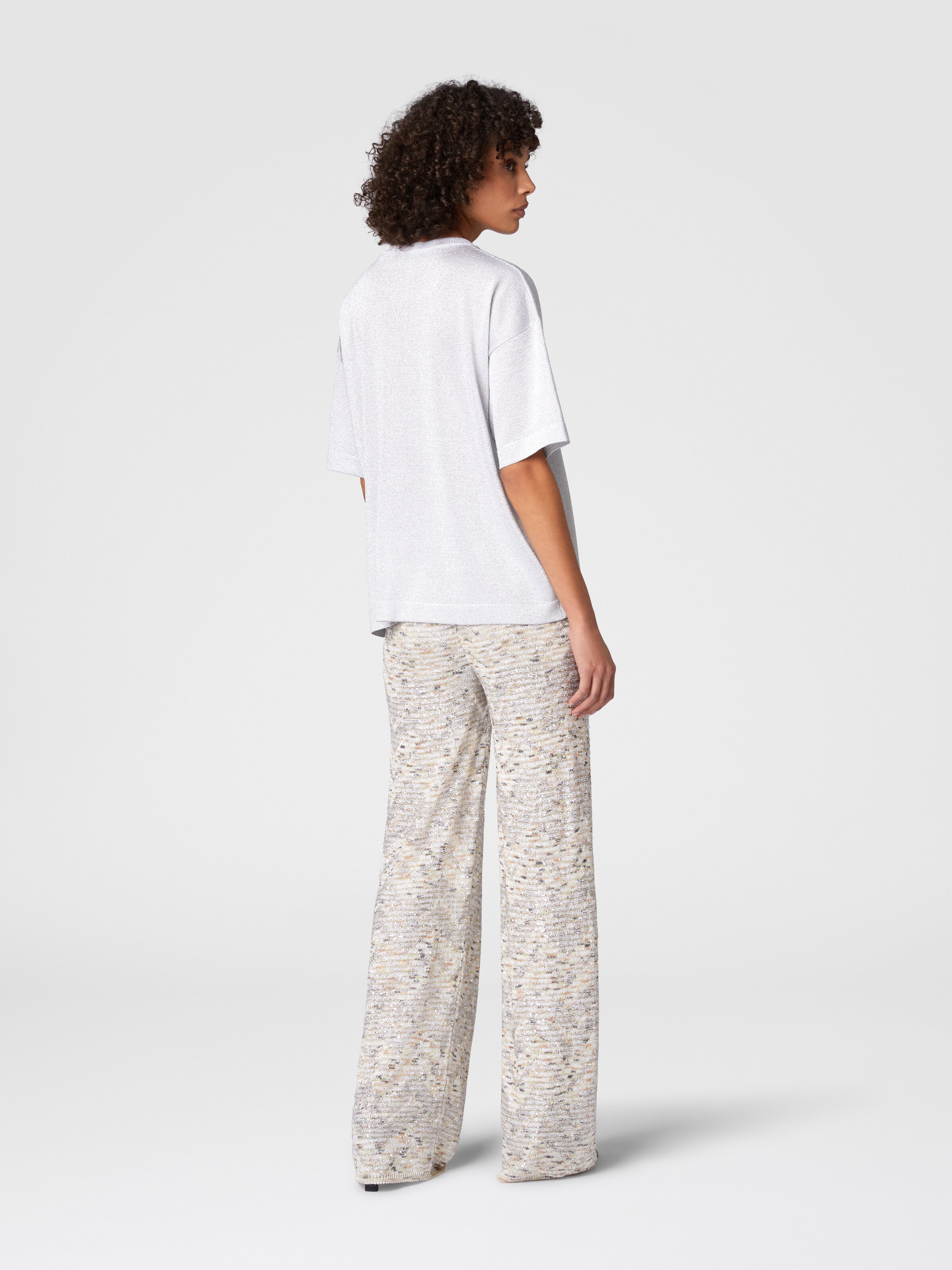 Maglia girocollo oversize in viscosa lamé con maniche cote, Argento - 2