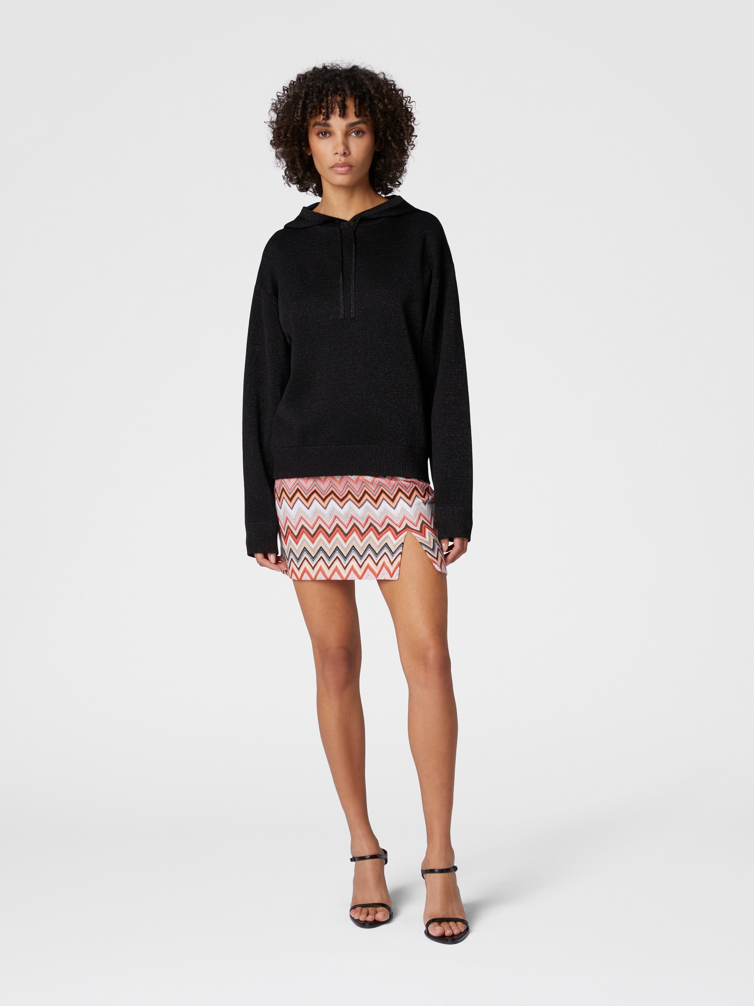 Lamé viscose hooded sweatshirt, Black - 1