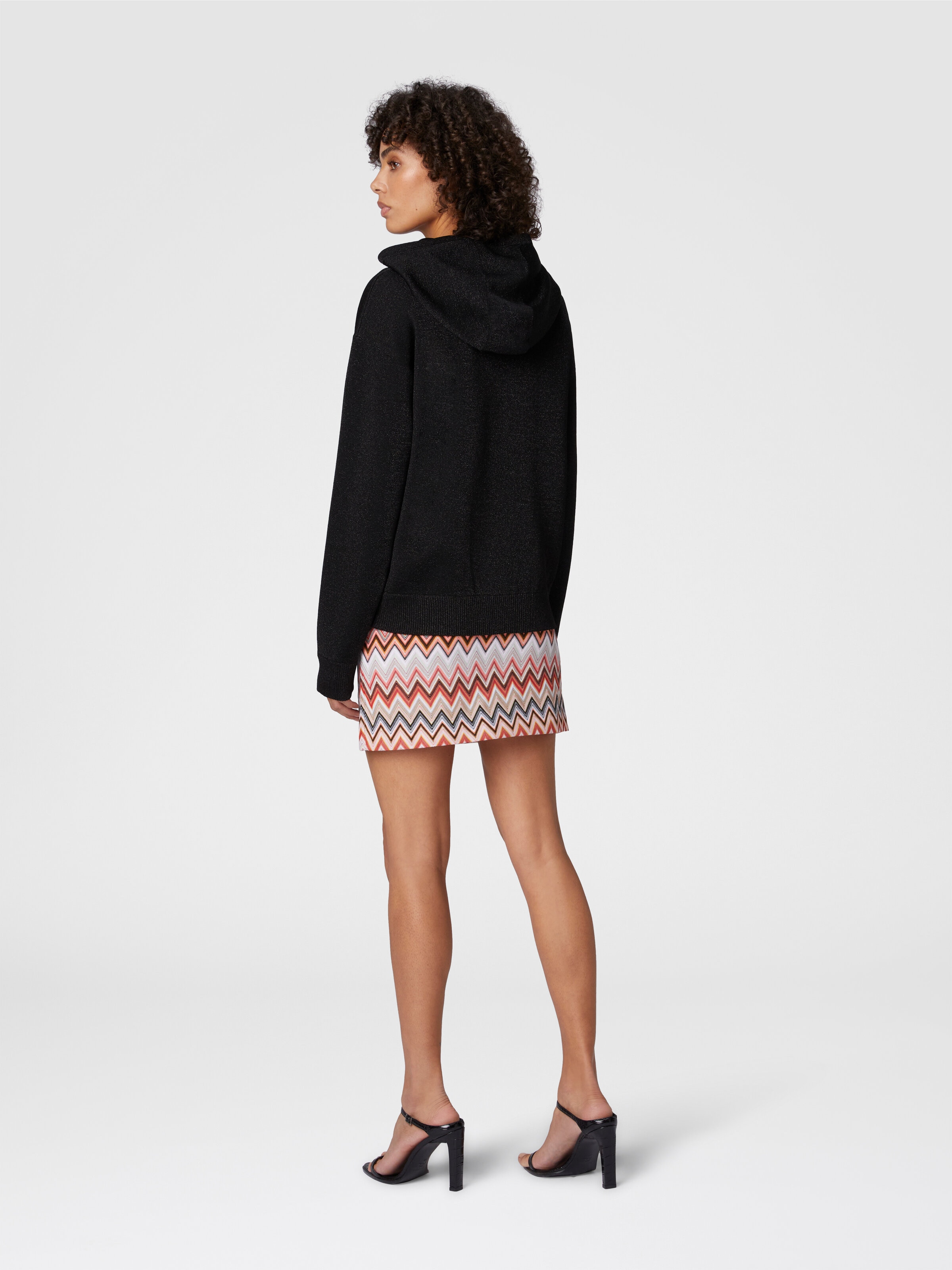 Lamé viscose hooded sweatshirt, Black - 2