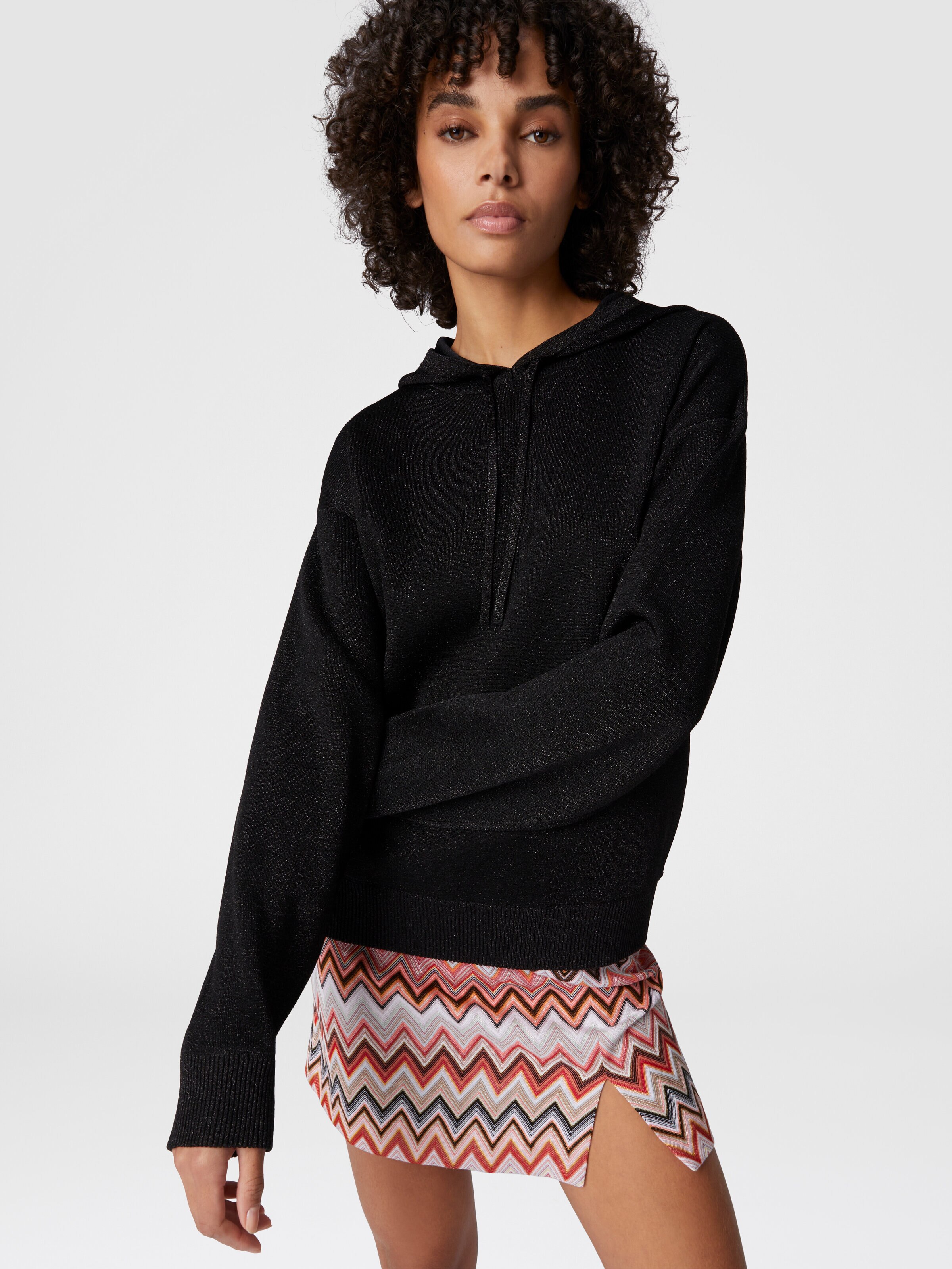 Lamé viscose hooded sweatshirt, Black - 3