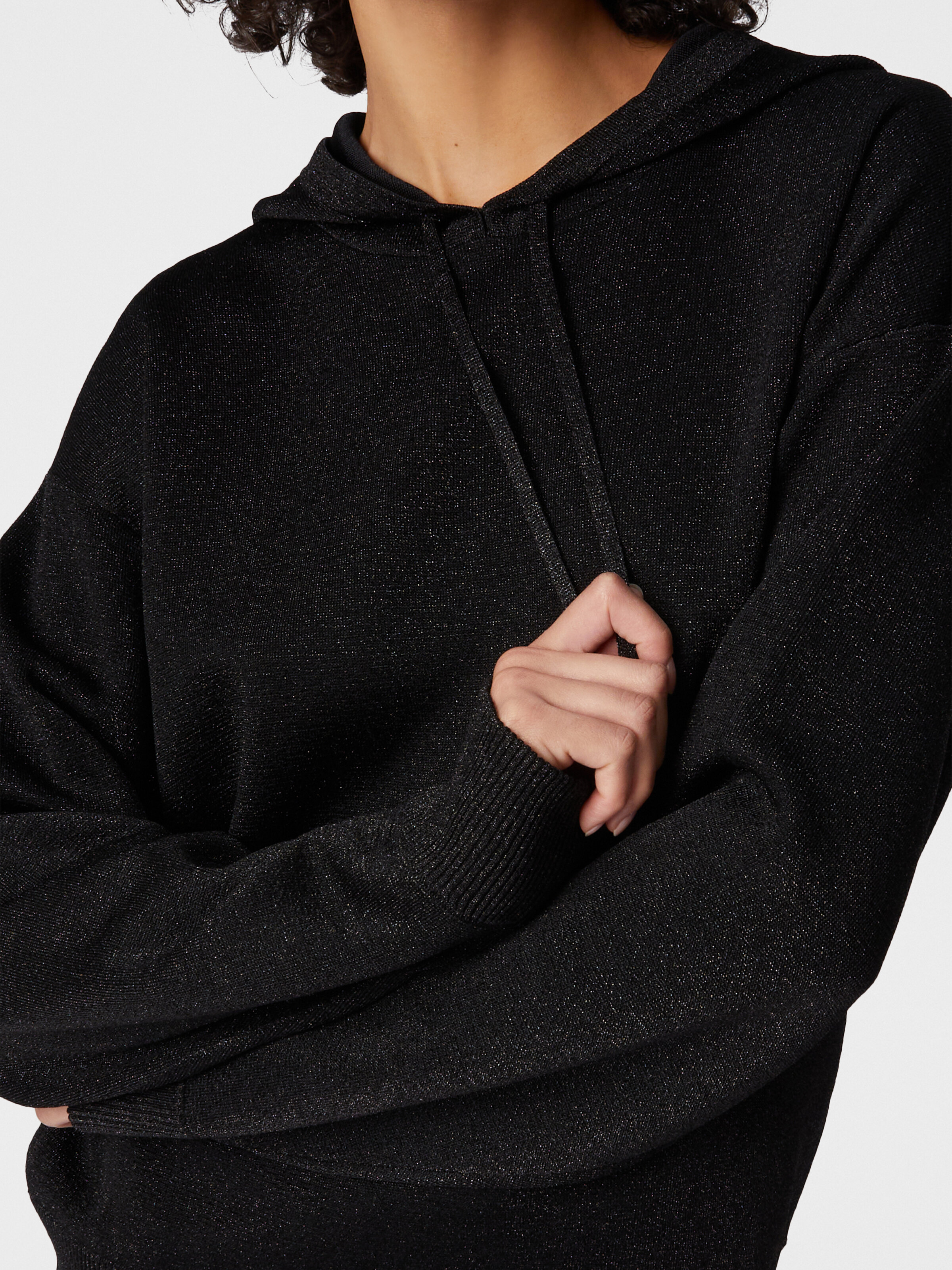 Lamé viscose hooded sweatshirt, Black - 4