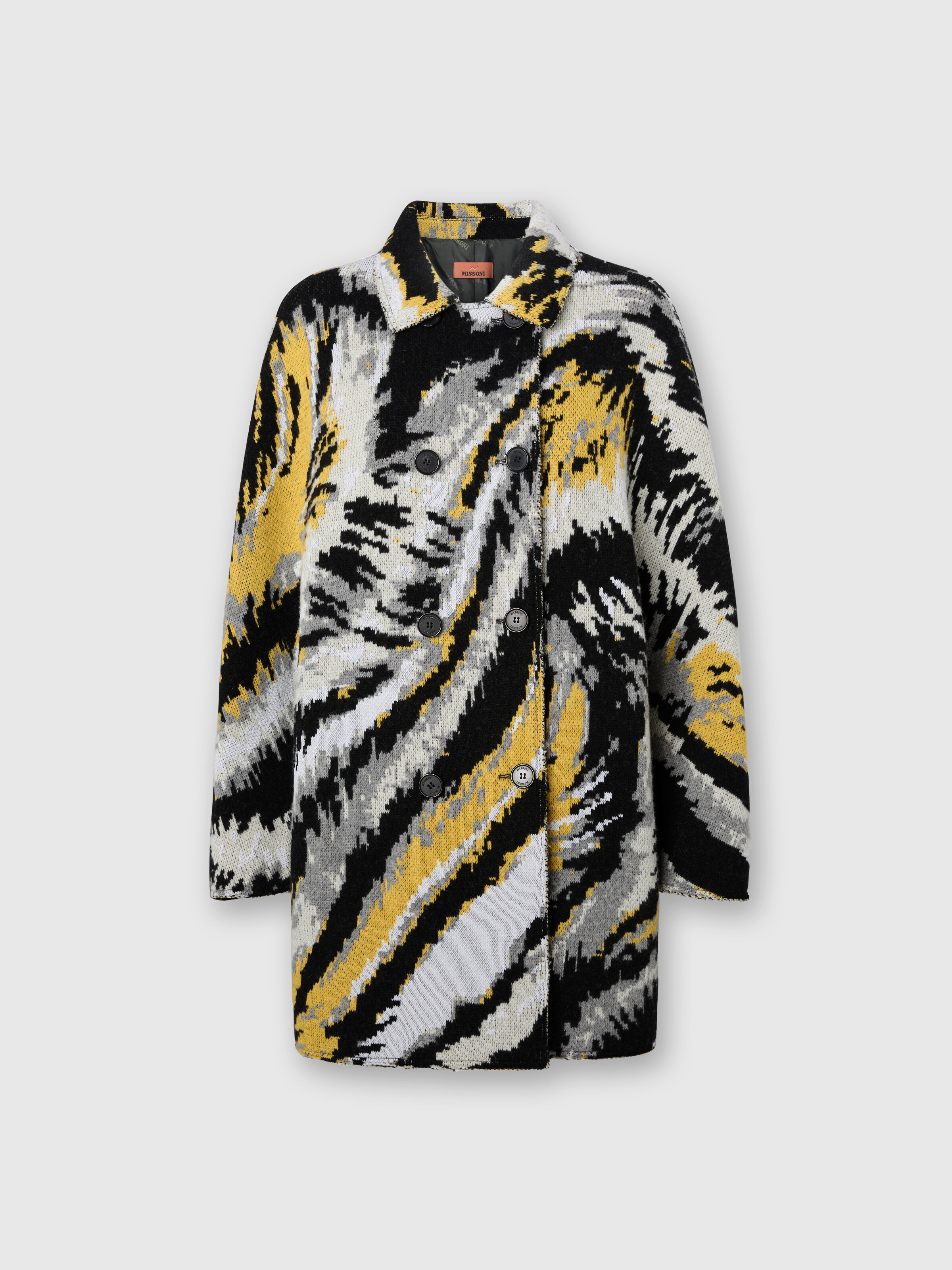 Double-Breasted Caban with Tiger Pattern, Multicoloured  - 0