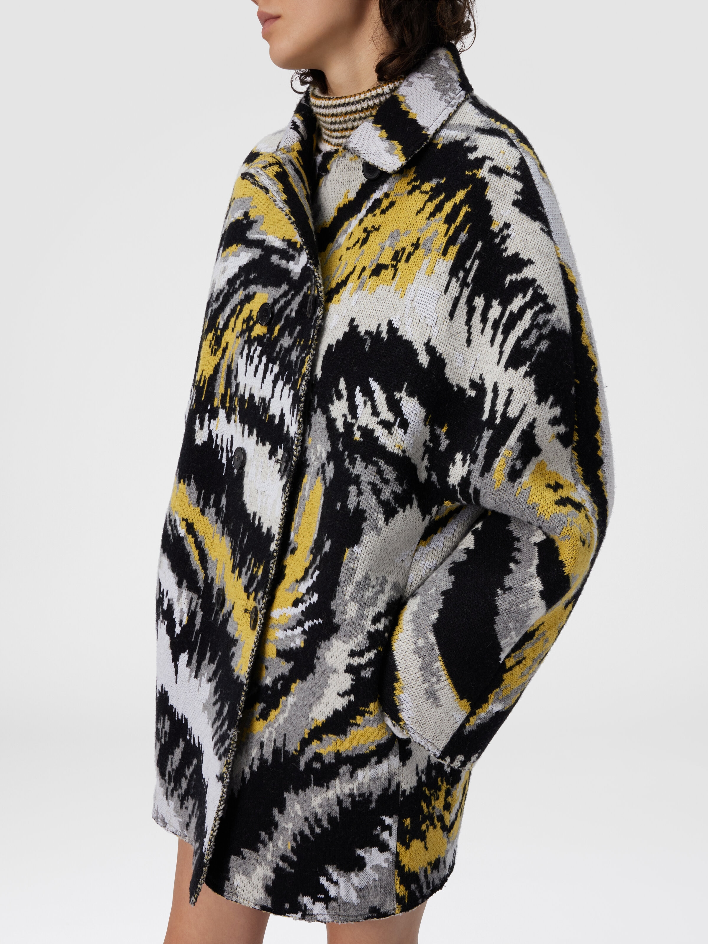 Double-Breasted Caban with Tiger Pattern, Multicoloured  - 3