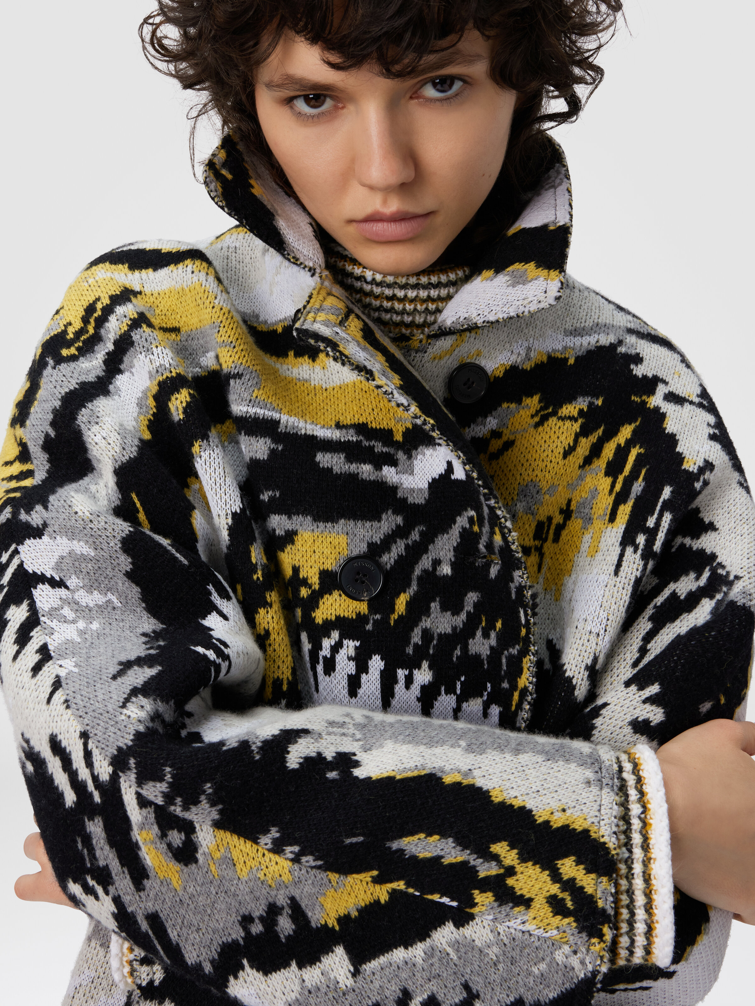 Double-Breasted Caban with Tiger Pattern, Multicoloured  - 4