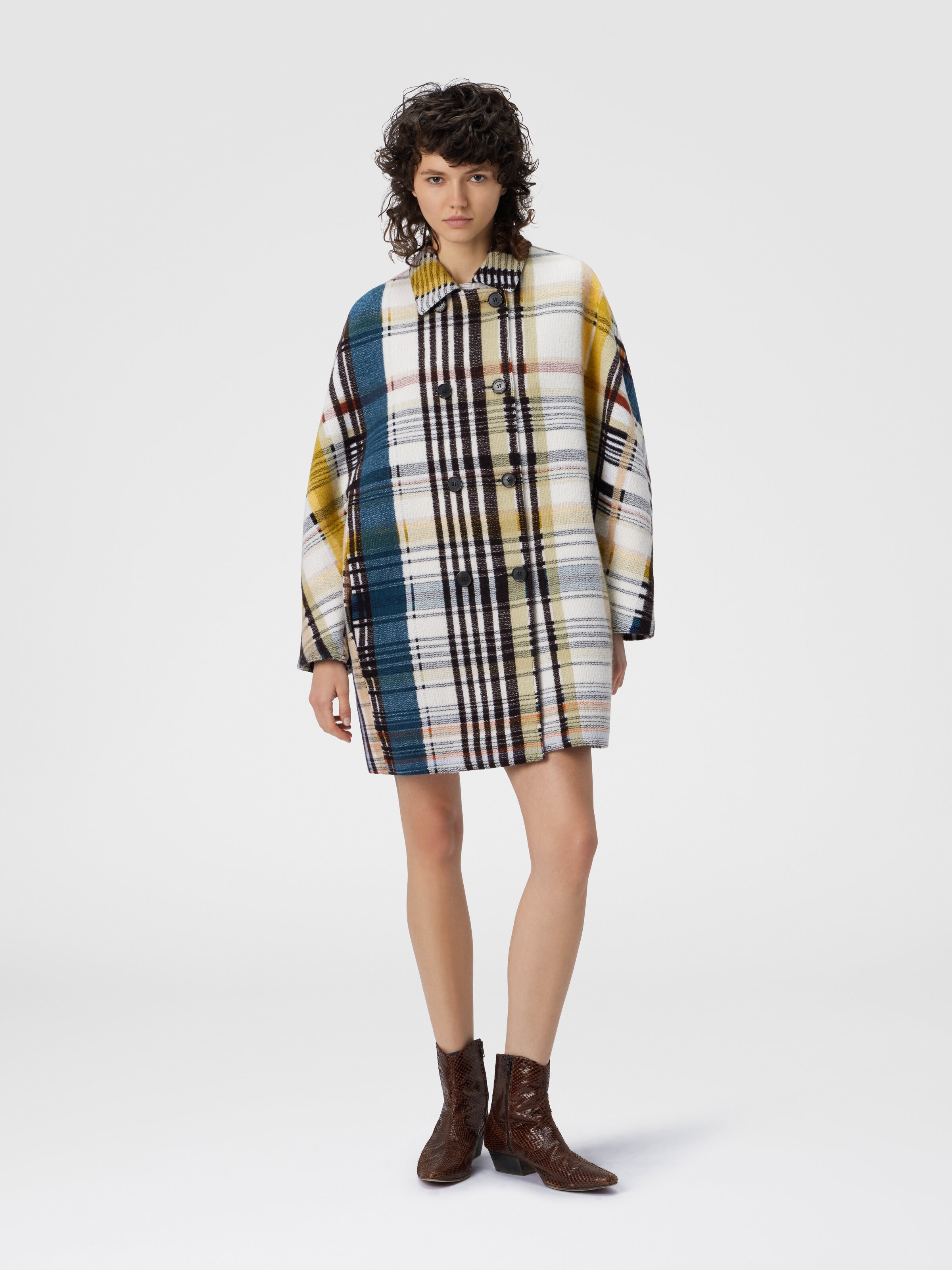 Double-breasted caban with check pattern, Yellow & Black - 1