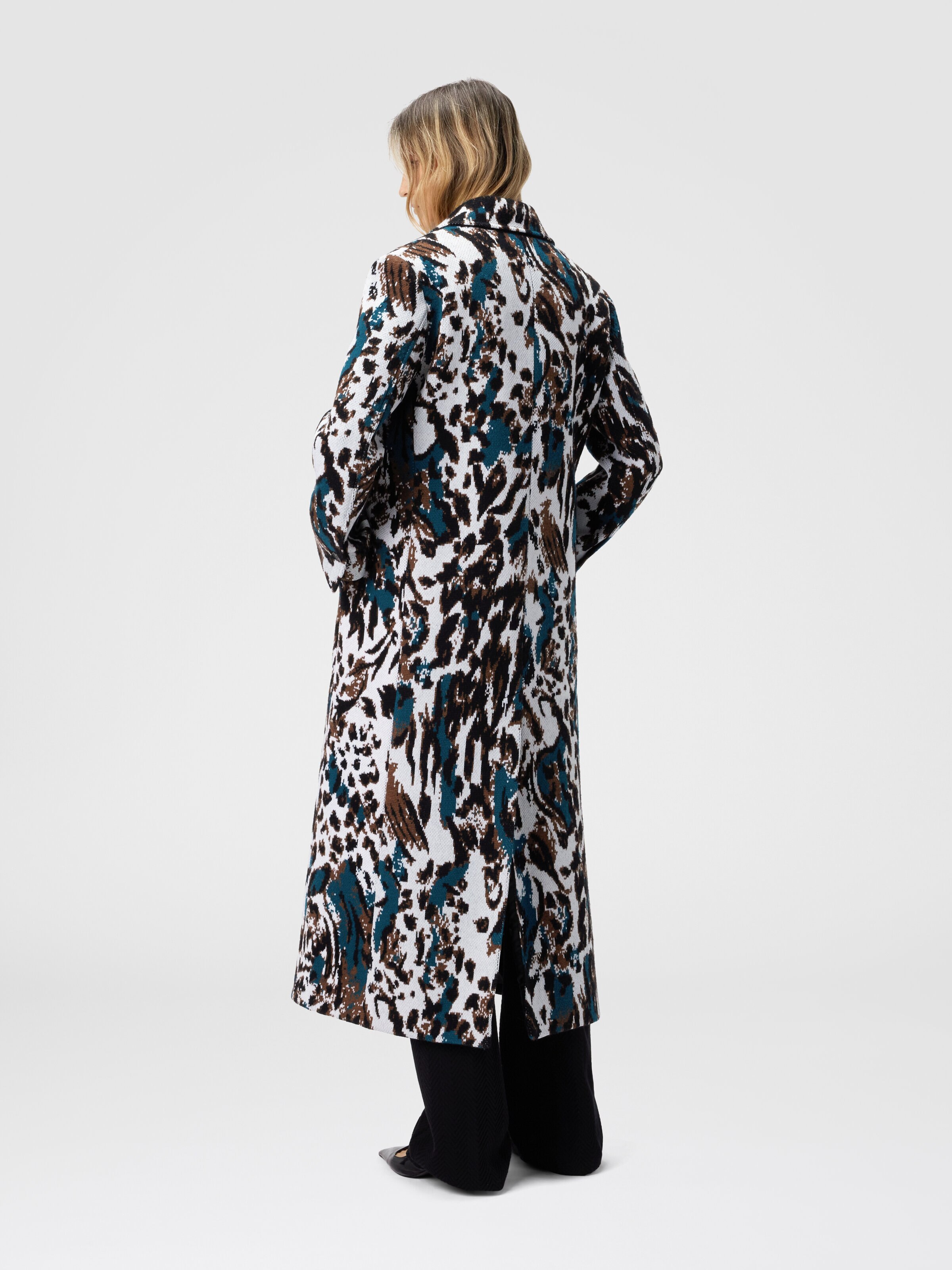 Long Single-Breasted Coat with Animalier Pattern, Multicoloured  - 2
