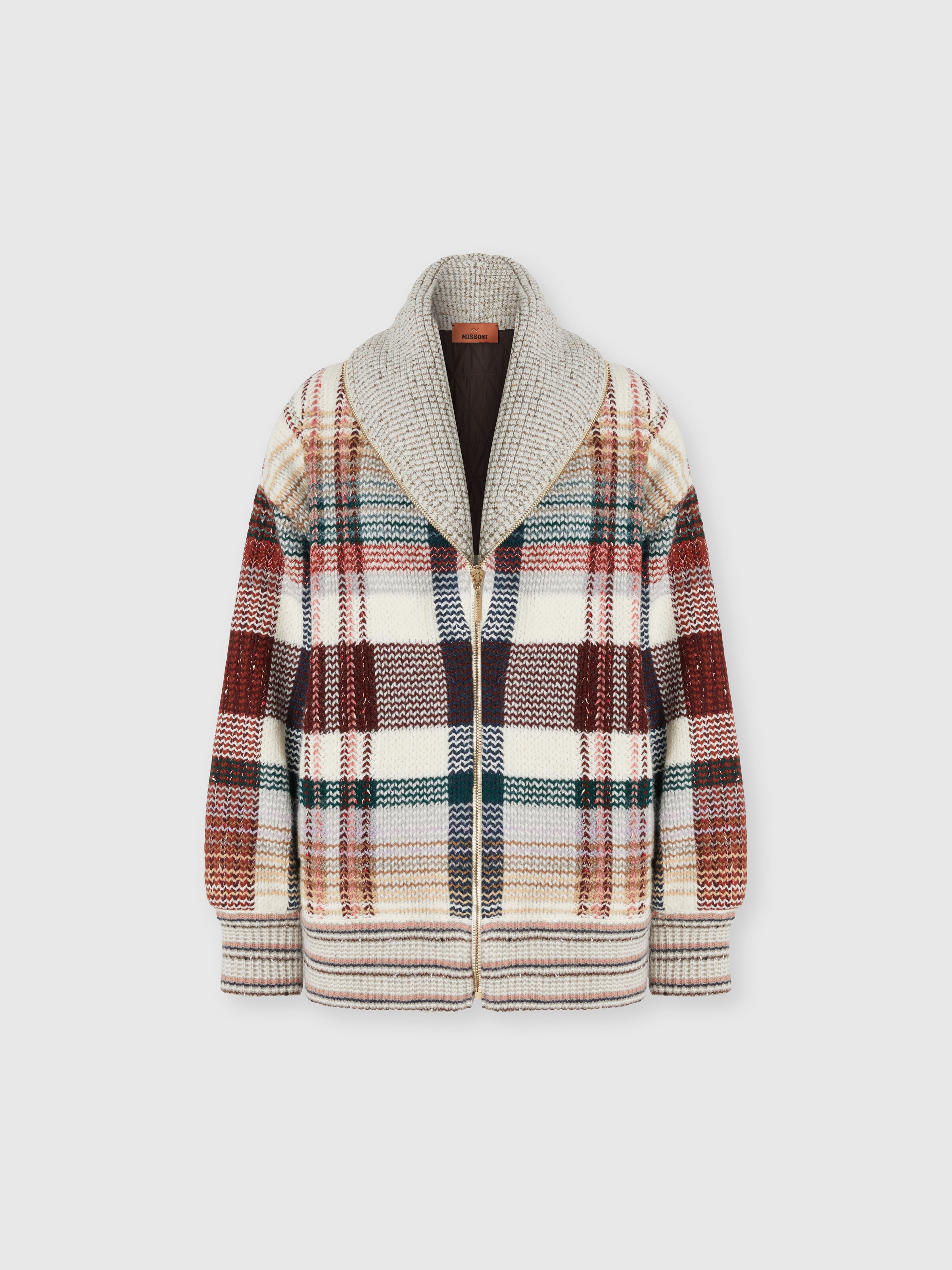 Quilted jacket with check pattern, White & Burgundy - 0