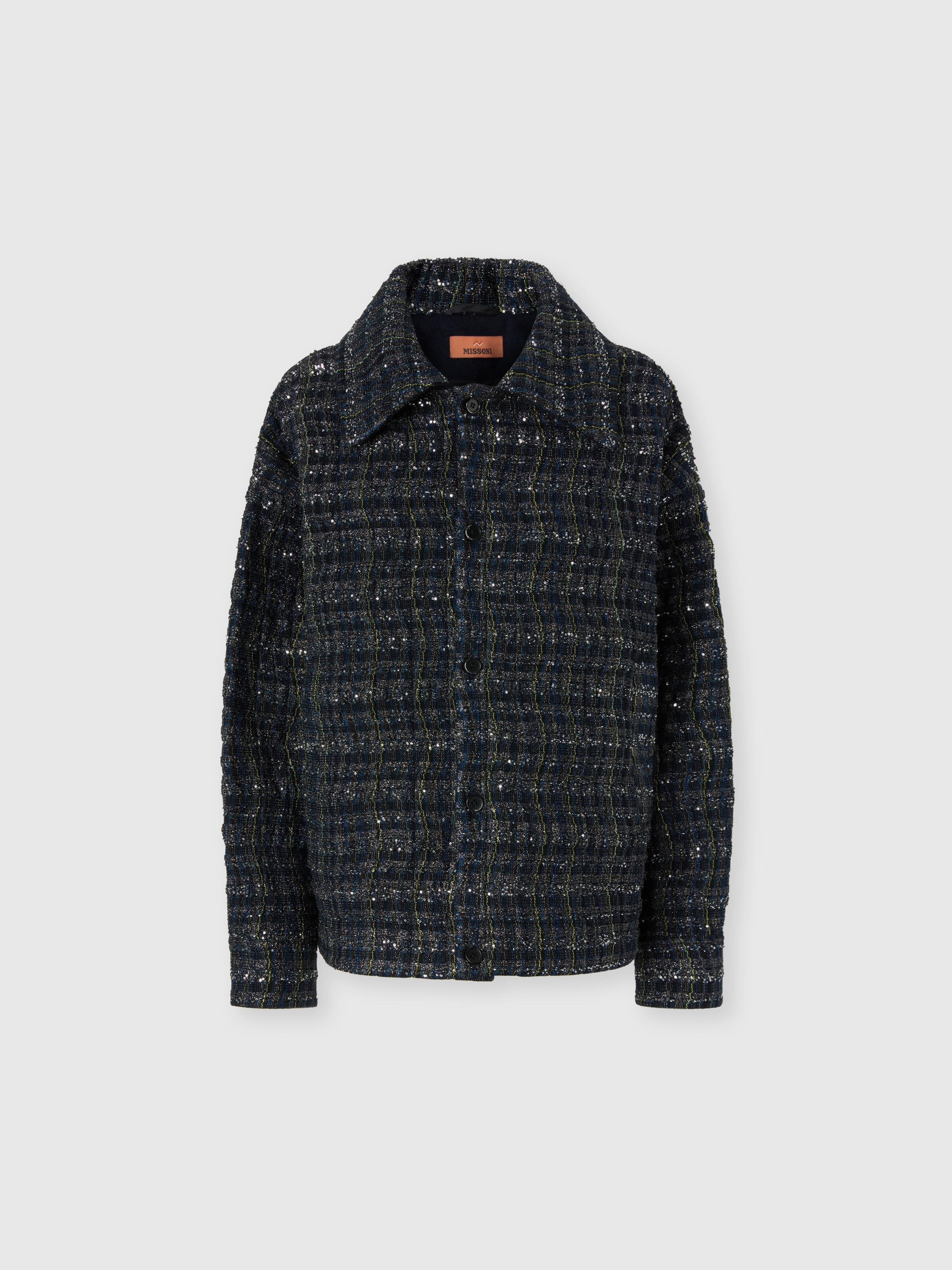 Overshirt with wave check pattern, Blue - 0
