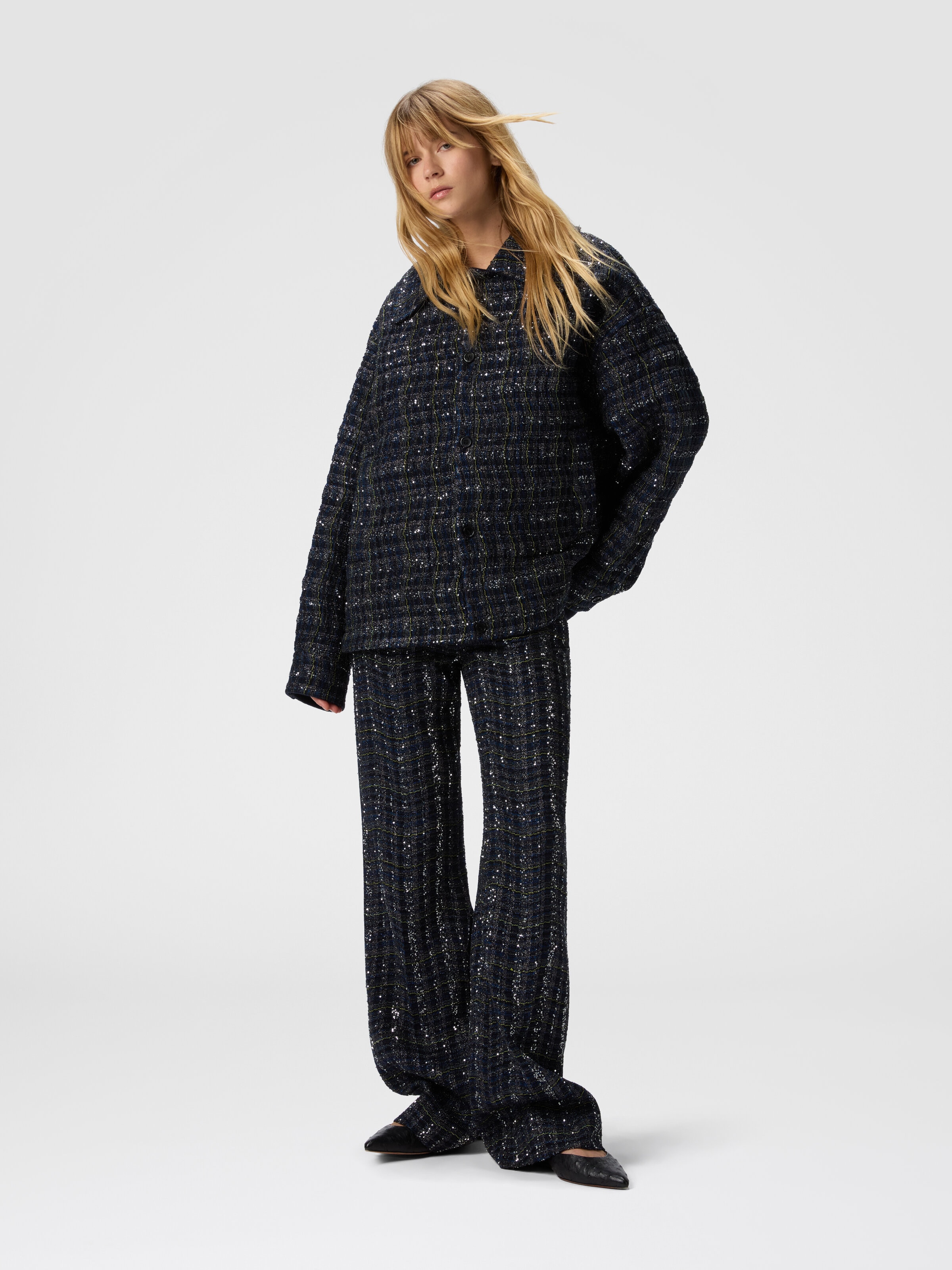 Overshirt with wave check pattern, Blue - 1