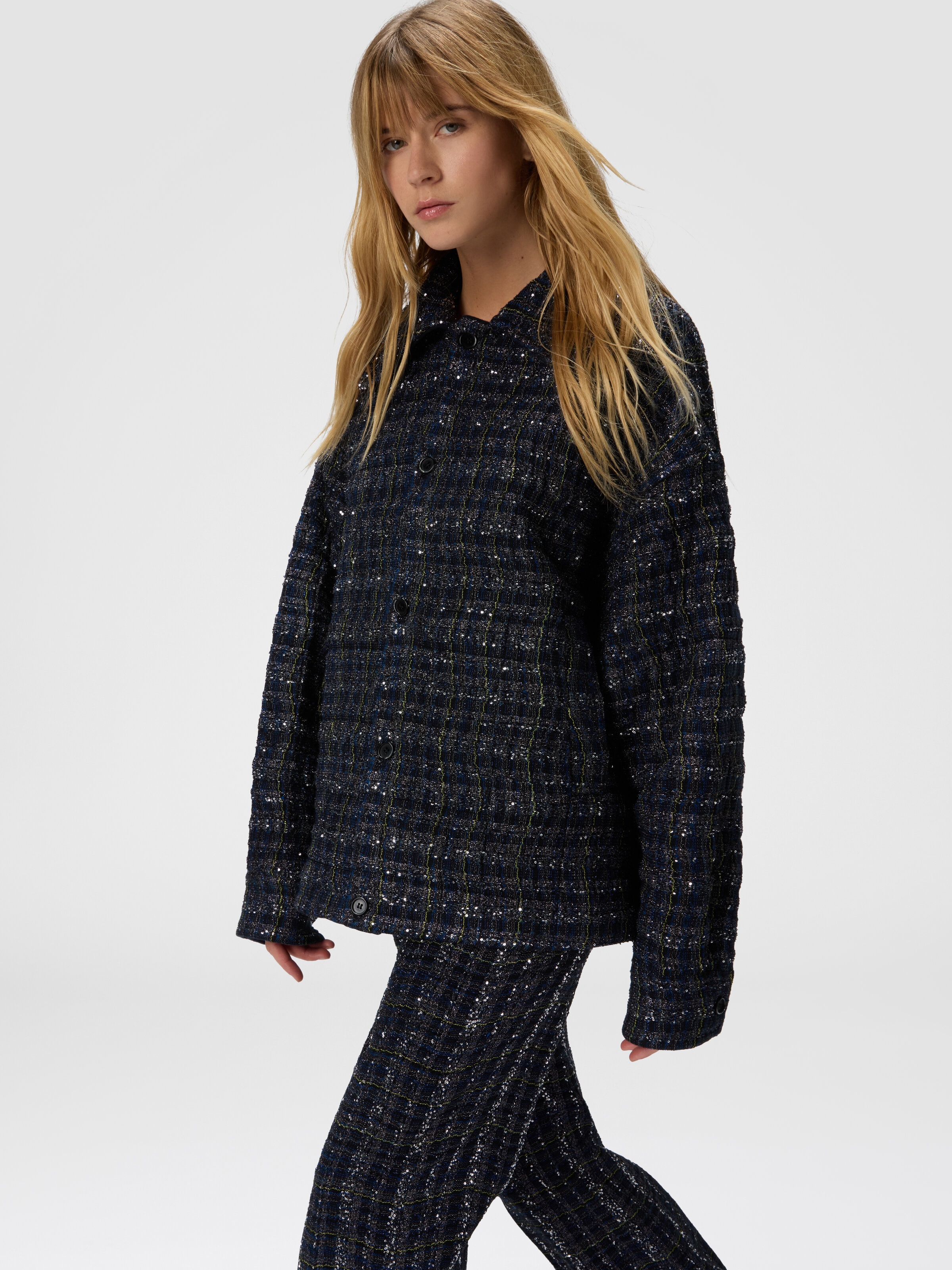 Overshirt with wave check pattern, Blue - 3