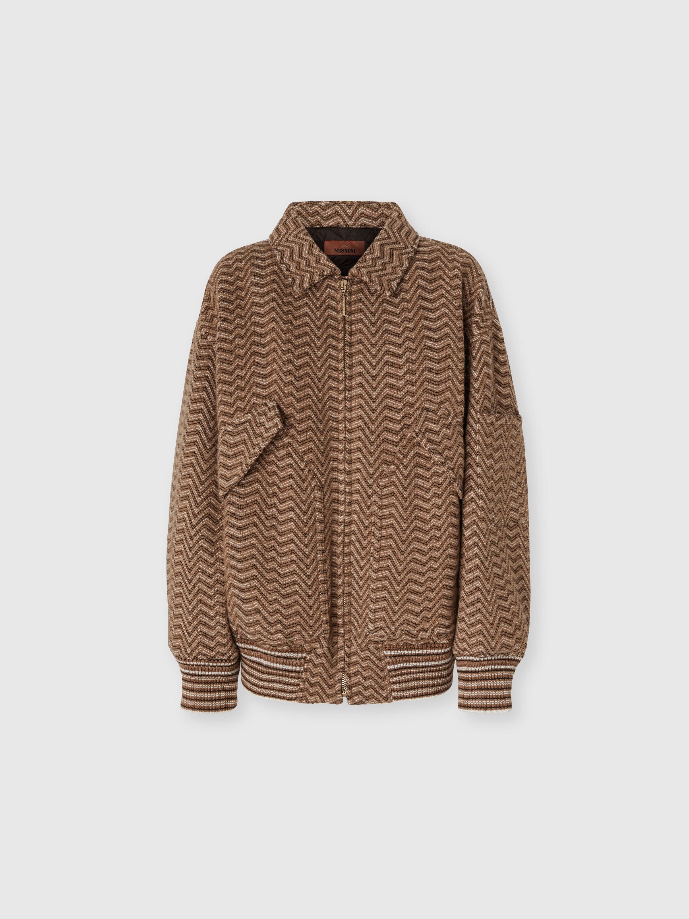 Bomberjacke mit unregelmäßigem Chevron-Muster, Beige - 0
