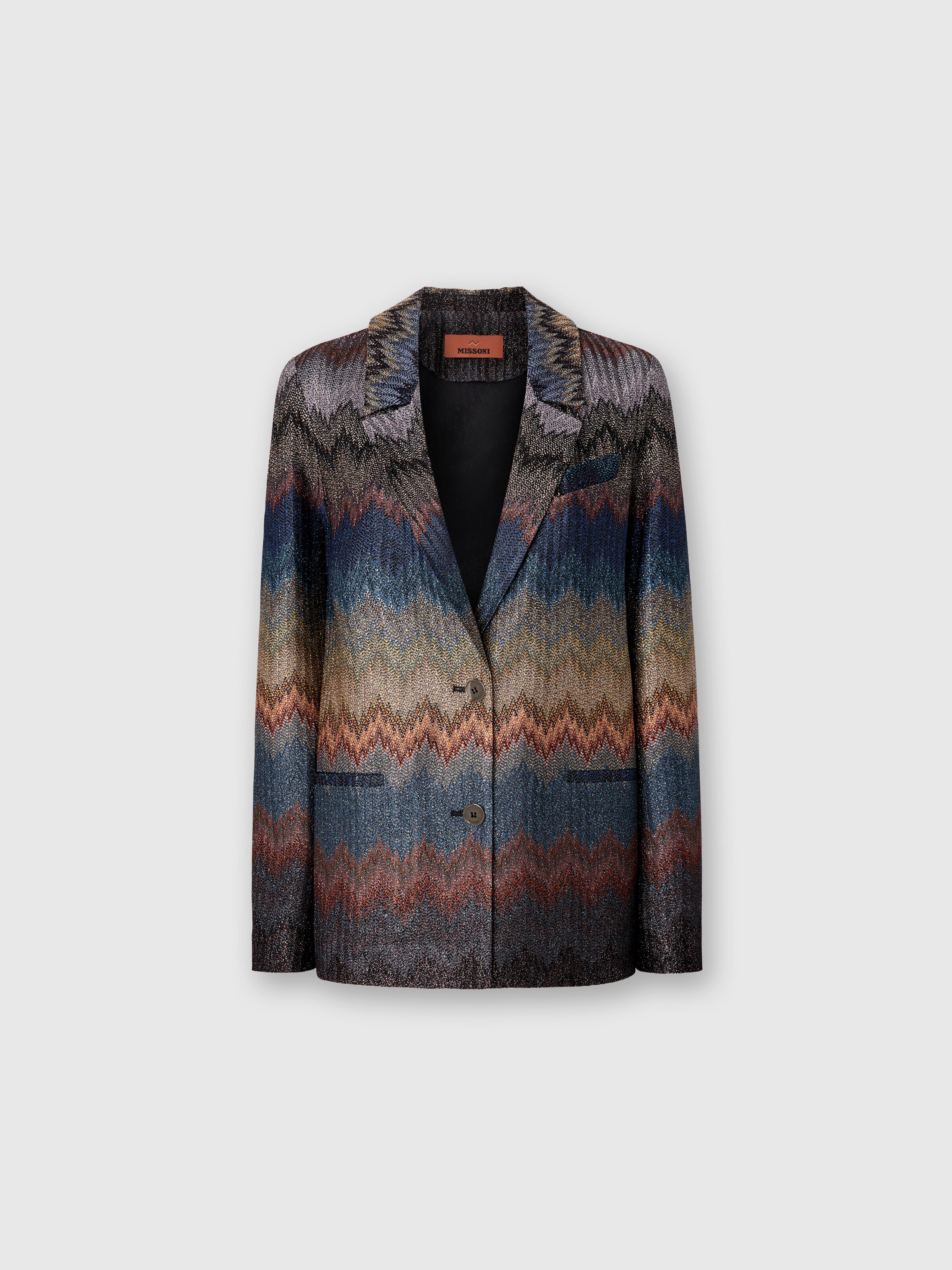 Einreiher-Blazer mit Schlangenmuster und Lamé-Fäden, Blau - 0