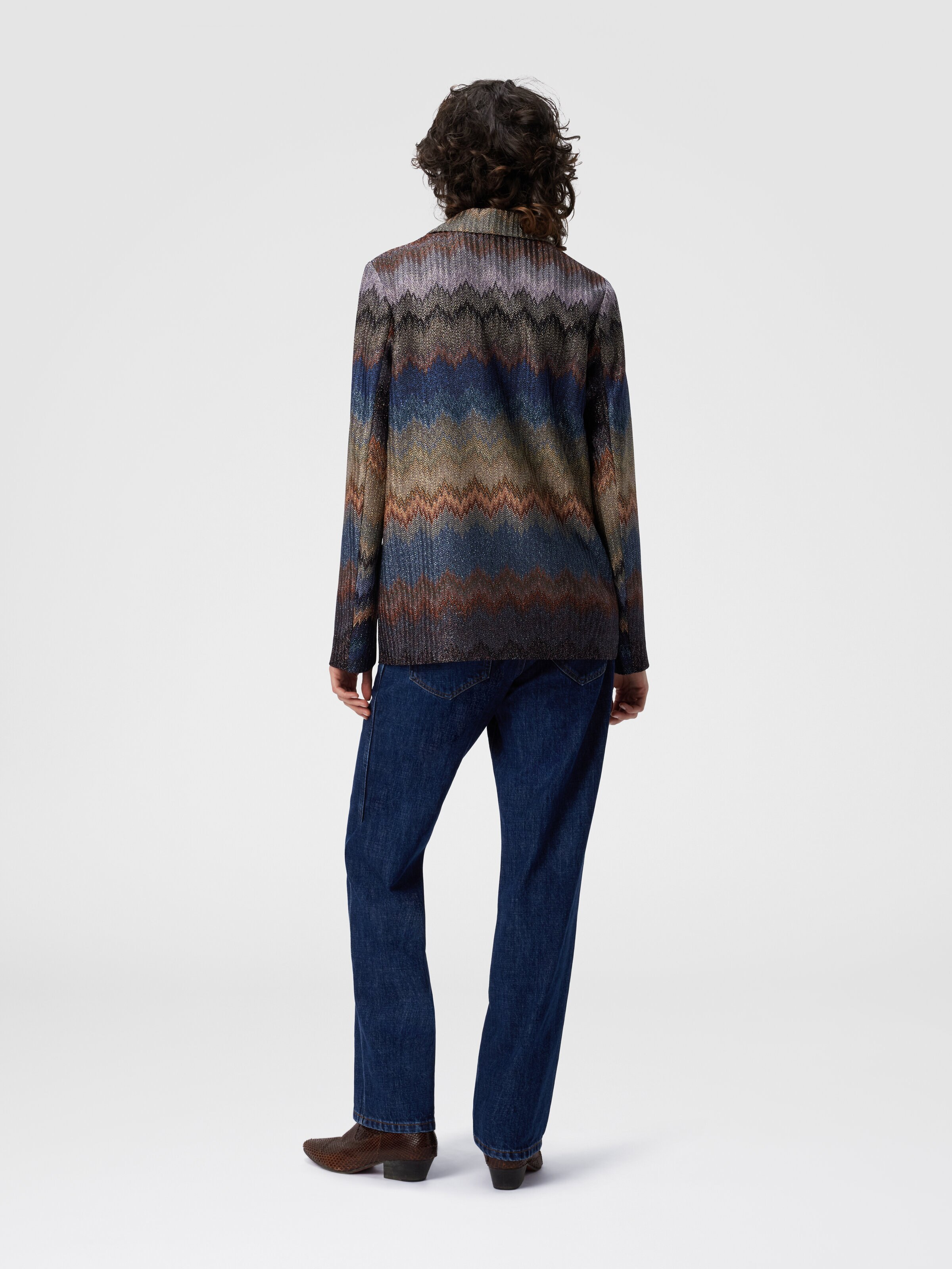 Einreiher-Blazer mit Schlangenmuster und Lamé-Fäden, Blau - 2