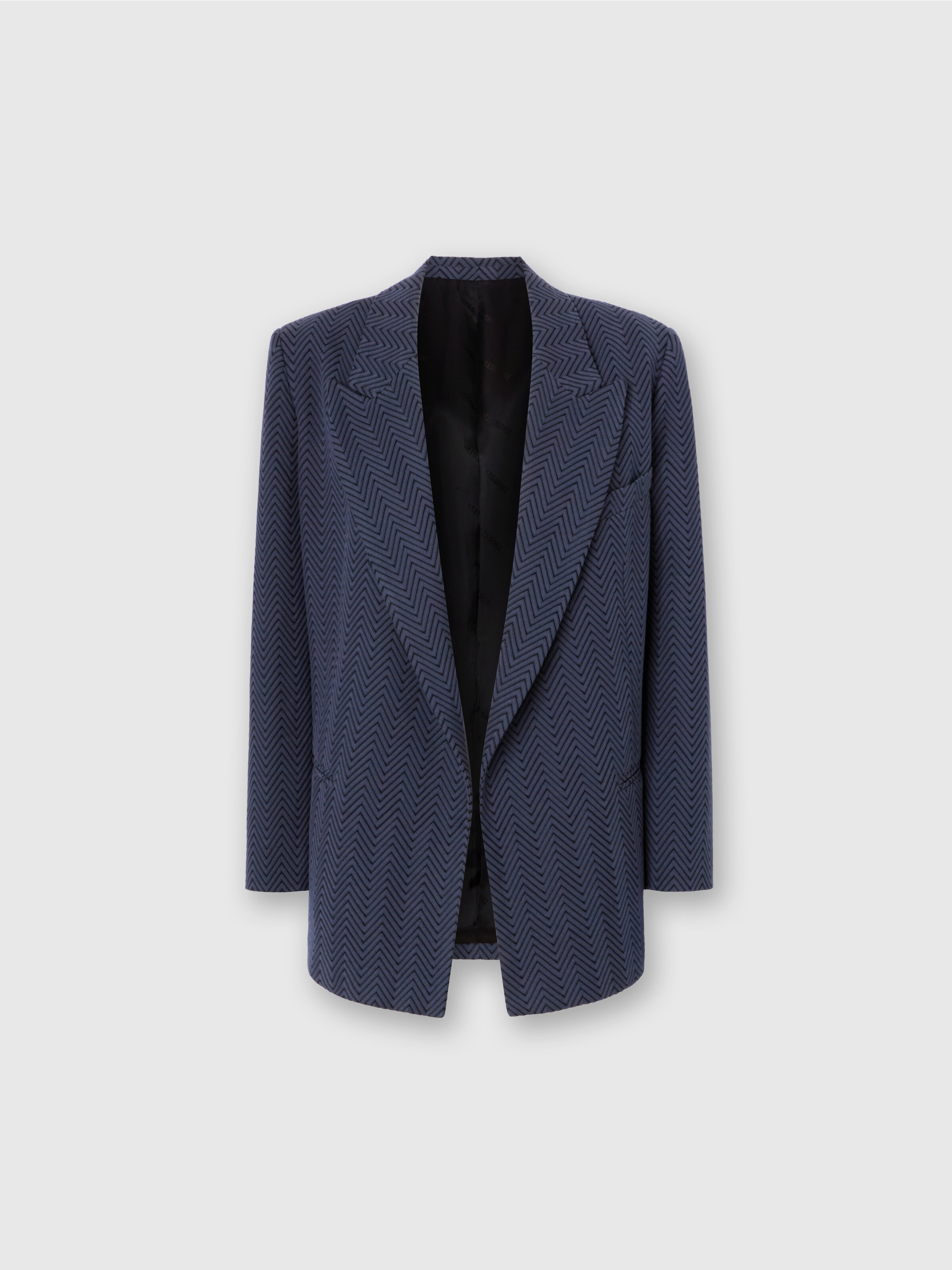 Blazer boutonnage simple à motif zigzag, Bleu - 0