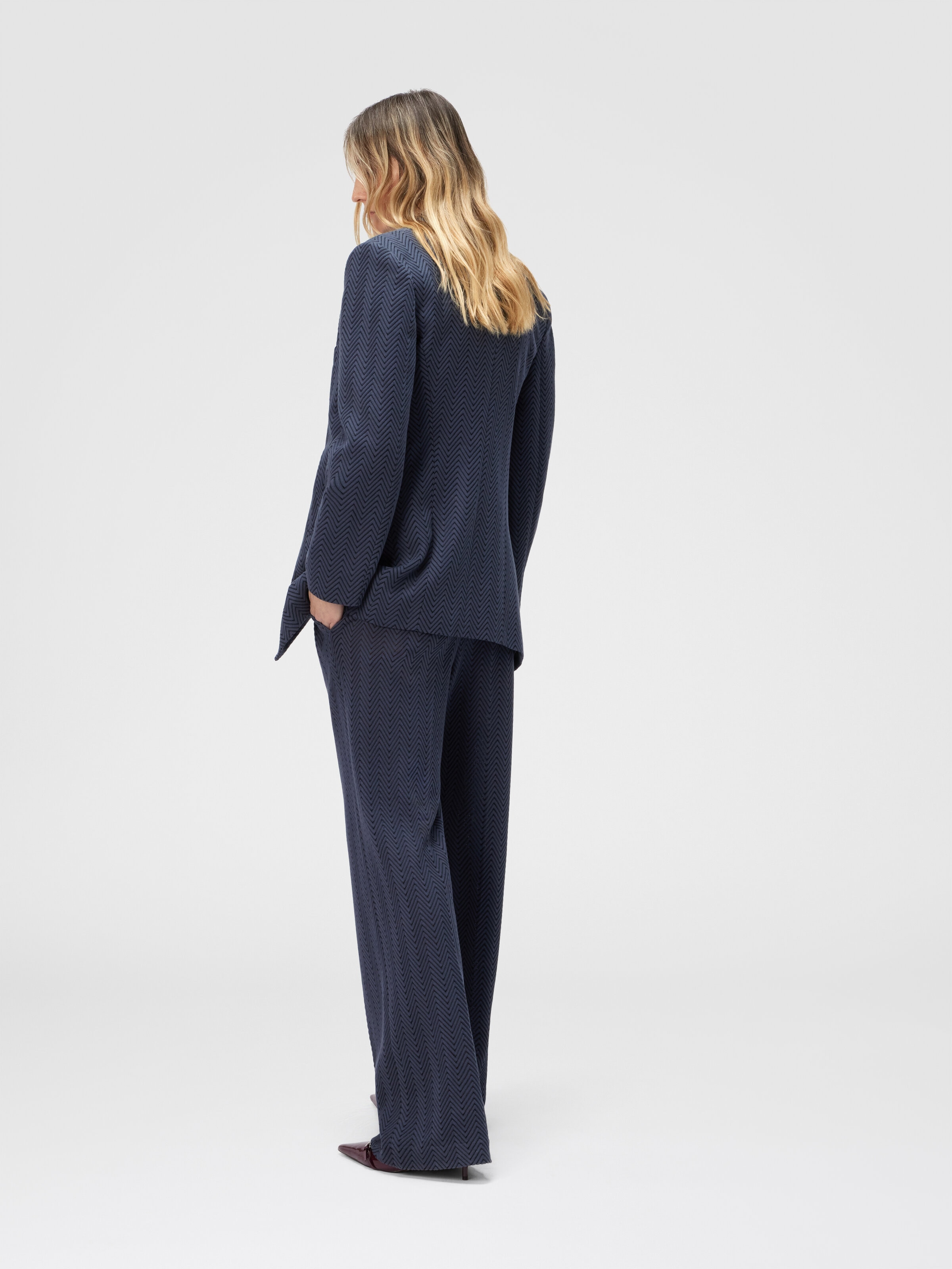 Blazer boutonnage simple à motif zigzag, Bleu - 2