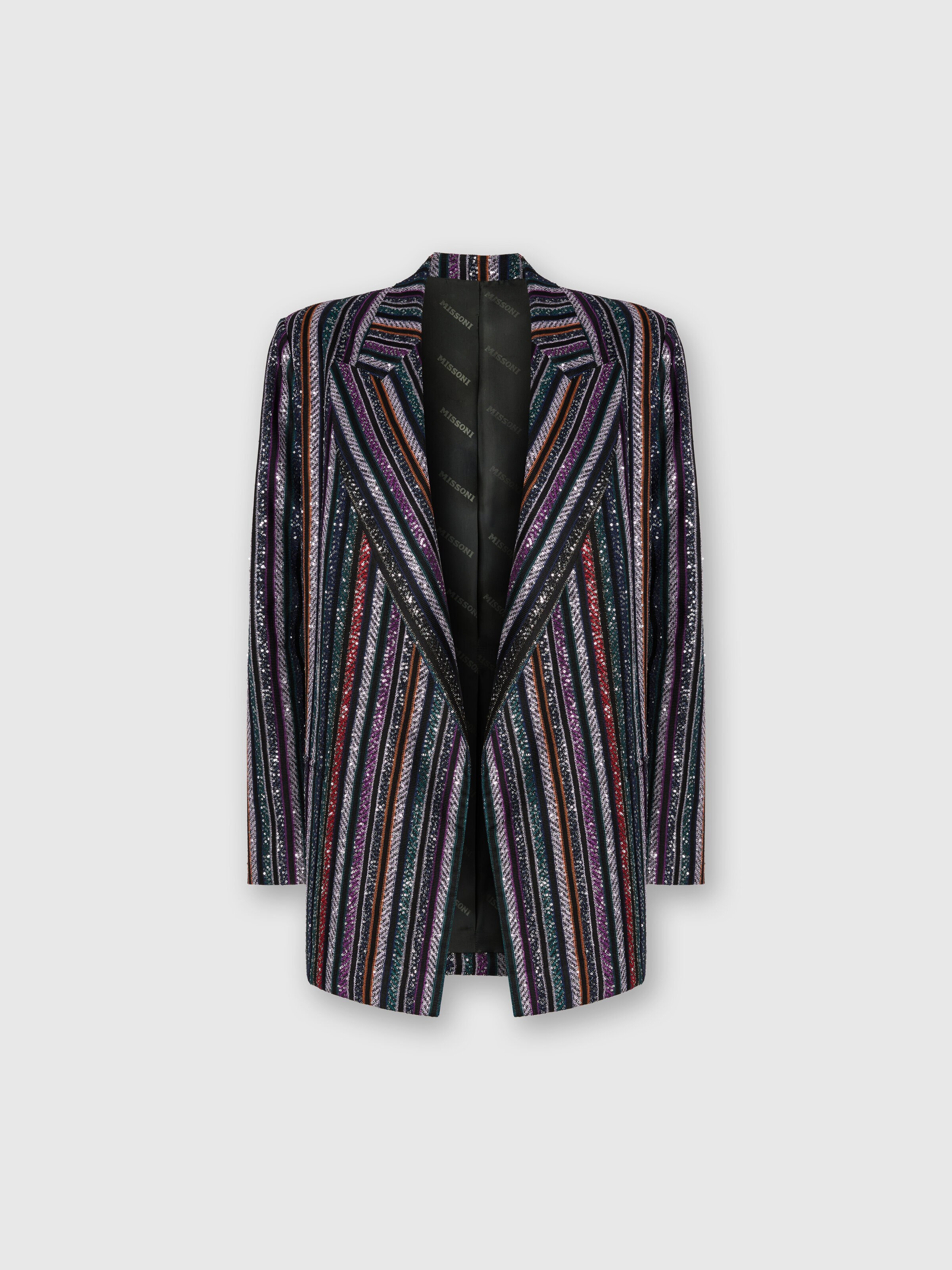 Blazer de un solo botón en punto de rayas espiga, Multicolor  - 0