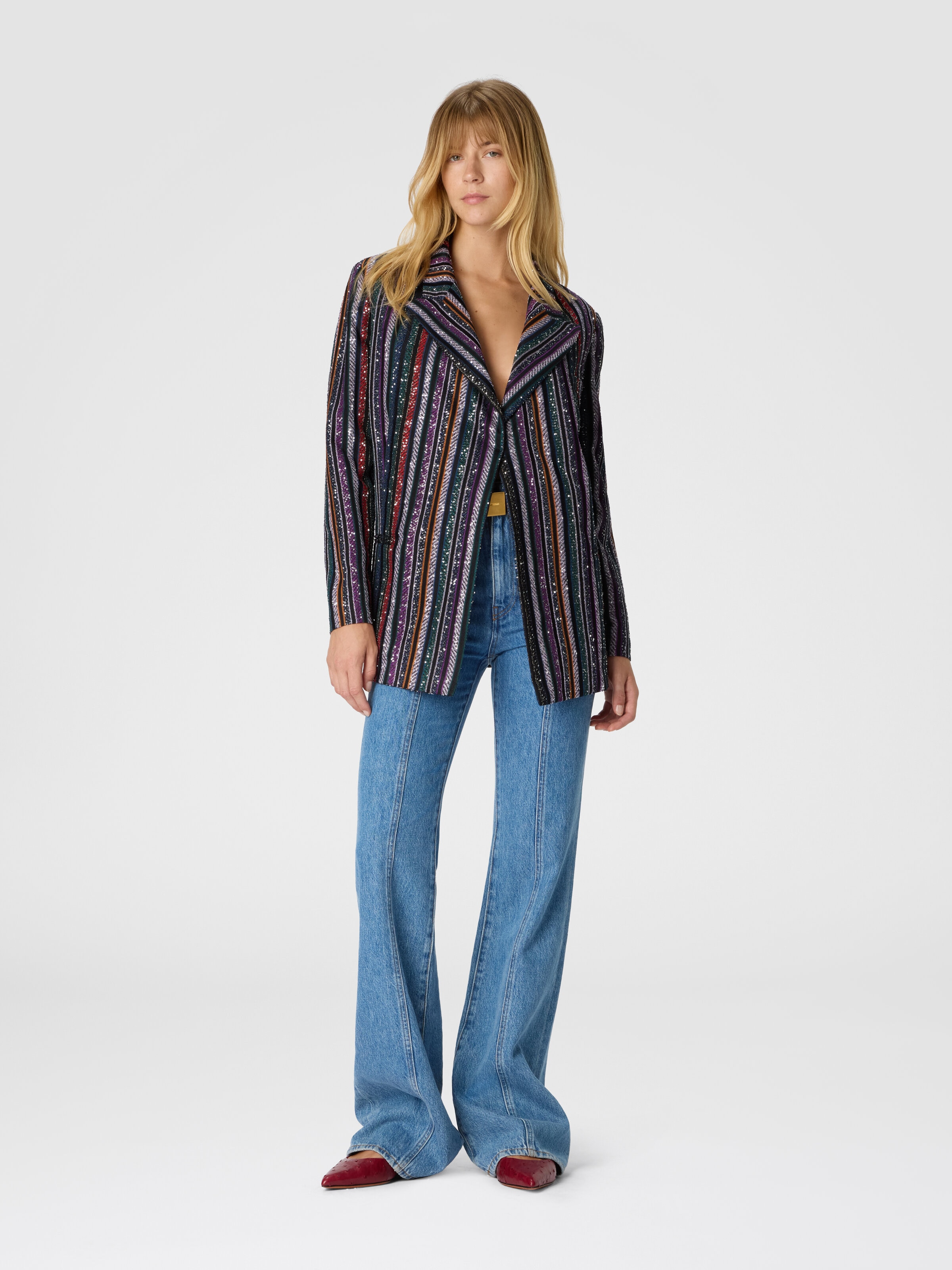 Blazer de un solo botón en punto de rayas espiga, Multicolor  - 1