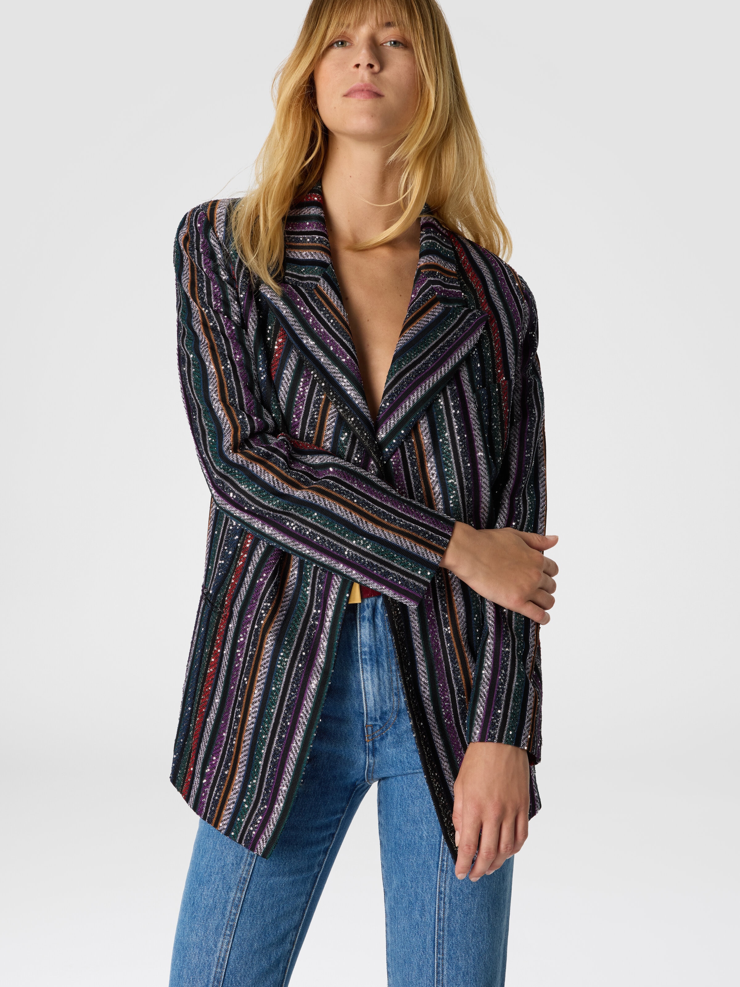 Blazer de un solo botón en punto de rayas espiga, Multicolor  - 3
