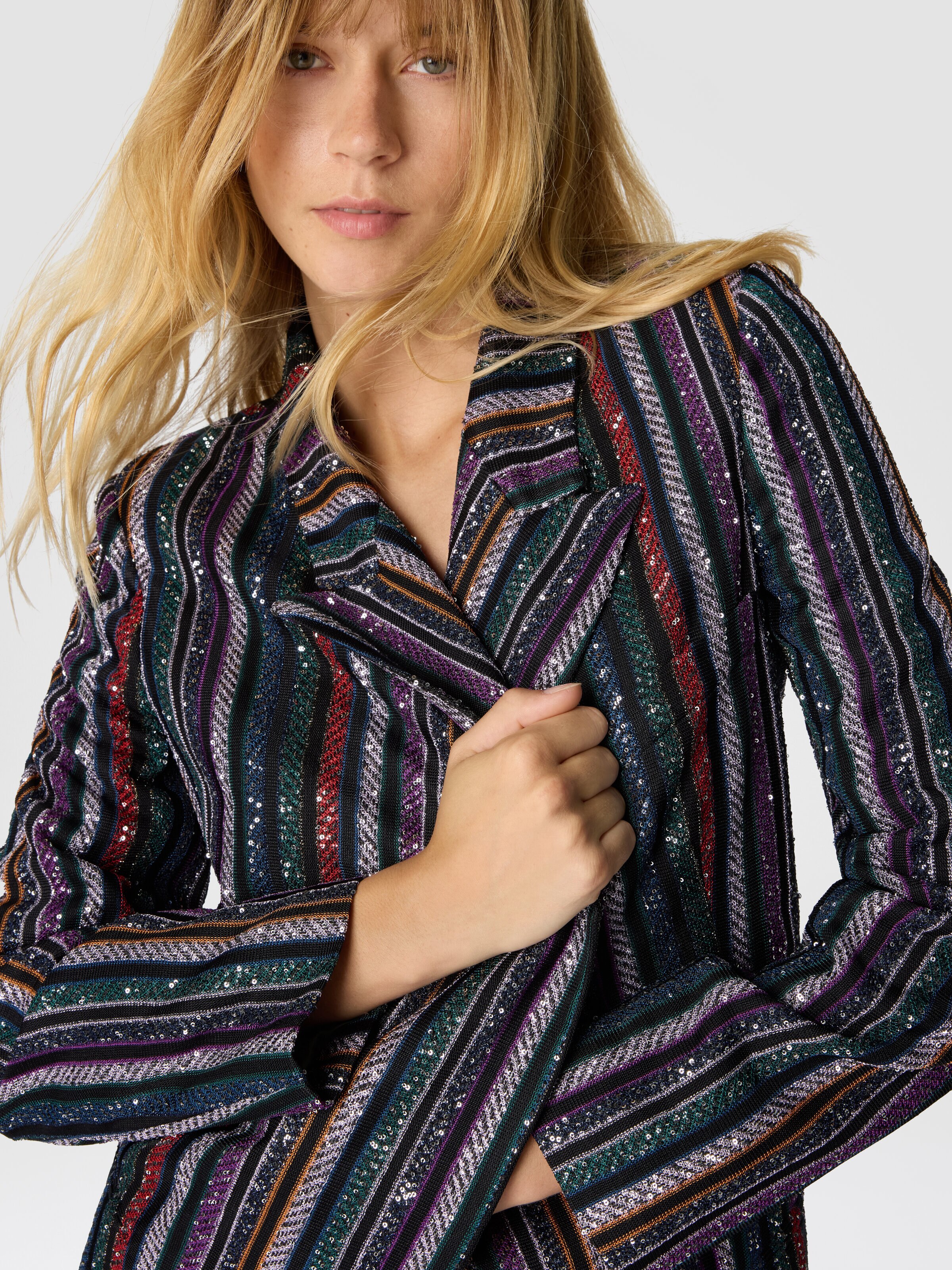 Blazer de un solo botón en punto de rayas espiga, Multicolor  - 4
