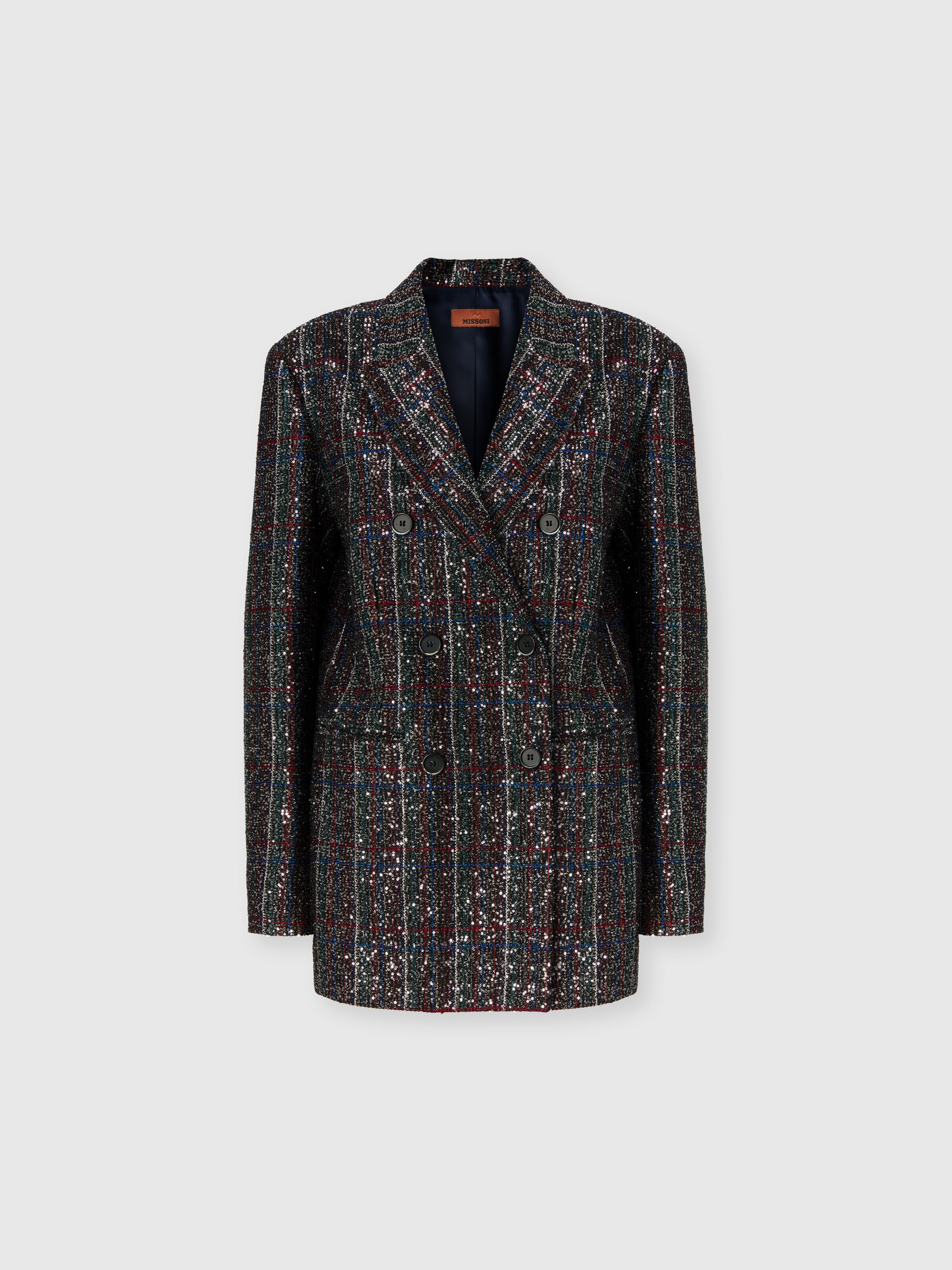 Double-breasted blazer with check pattern, Multicoloured  - 0