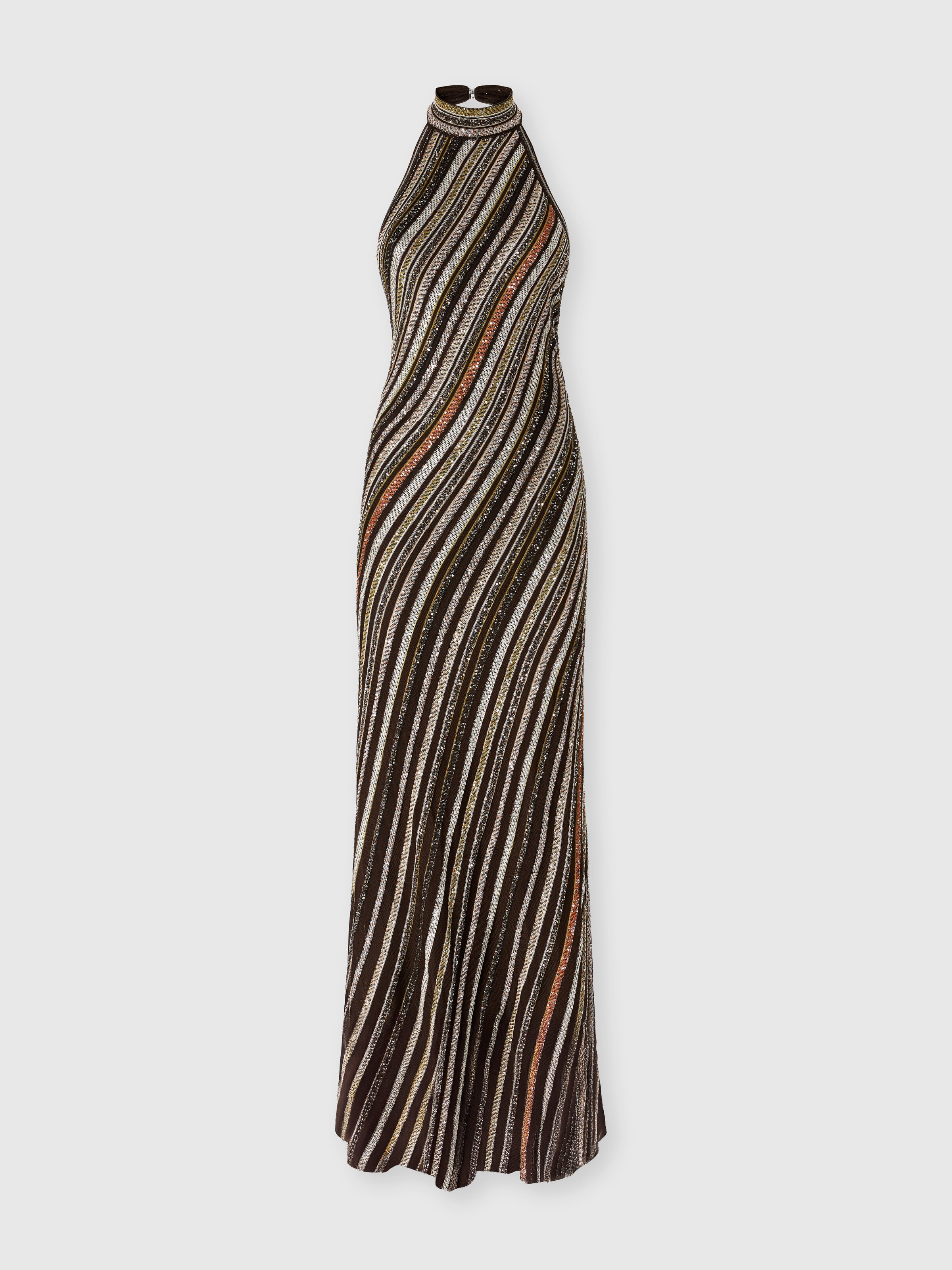 Abito lungo con scollo all'americana in maglia a righe spigata, Multicolore  - 0
