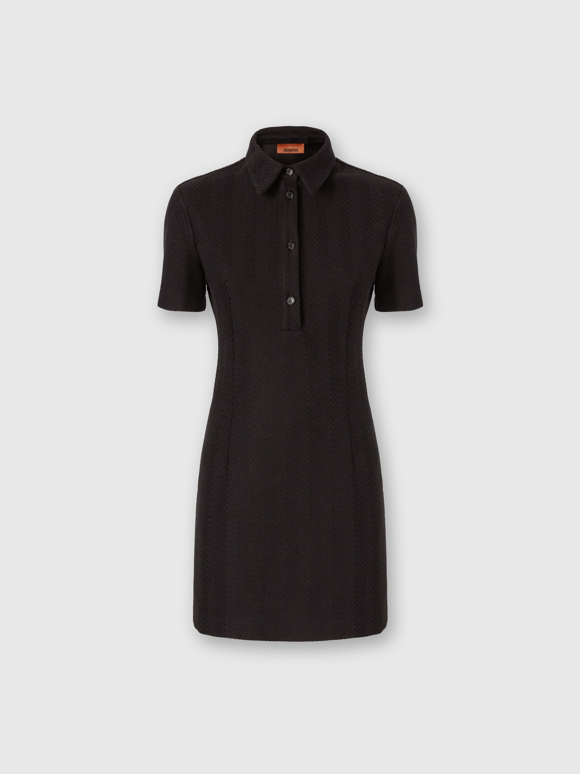 Mini-vestido polo con motivo zigzag, Negro - 0