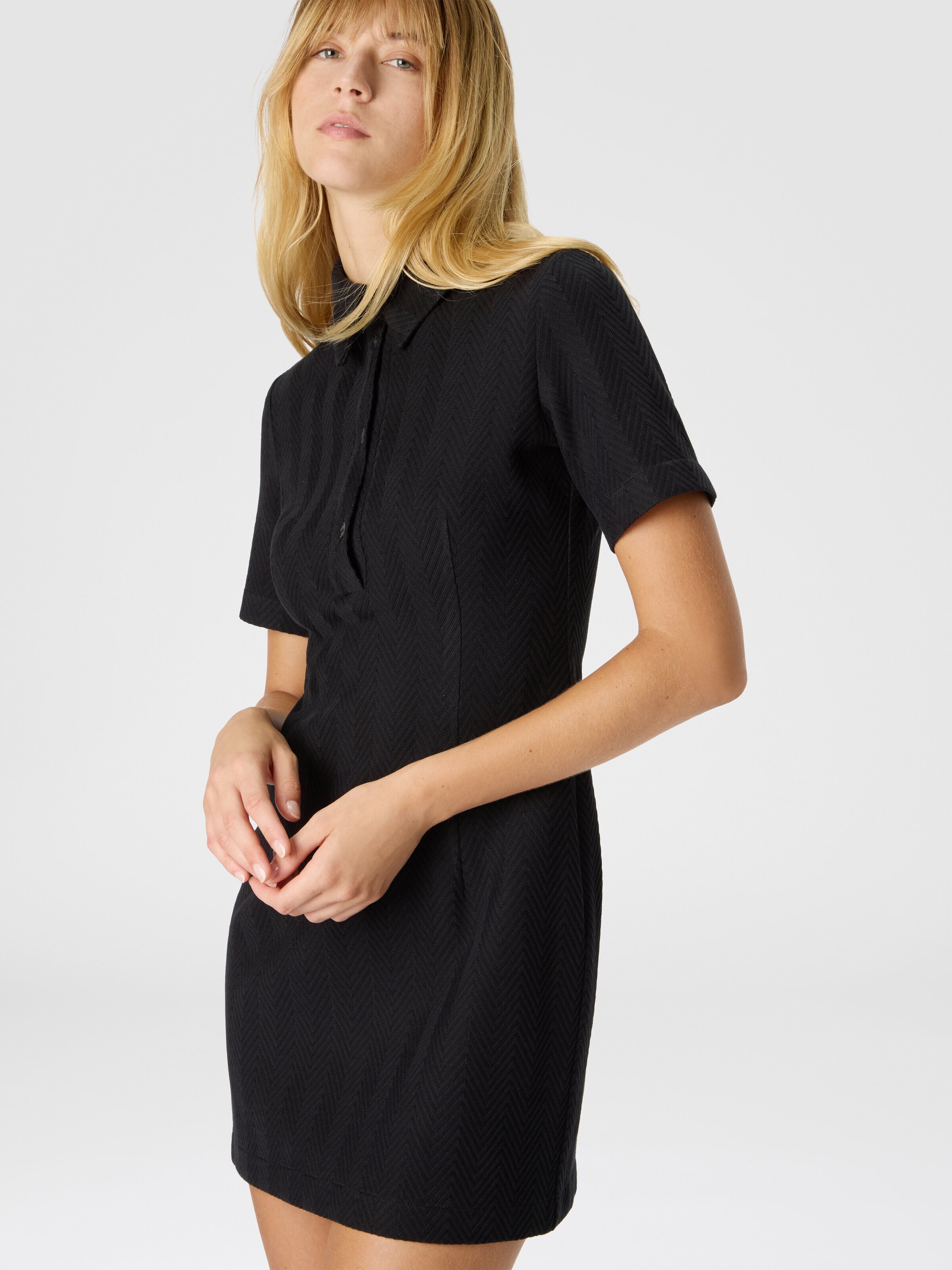 Mini-vestido polo con motivo zigzag, Negro - 3