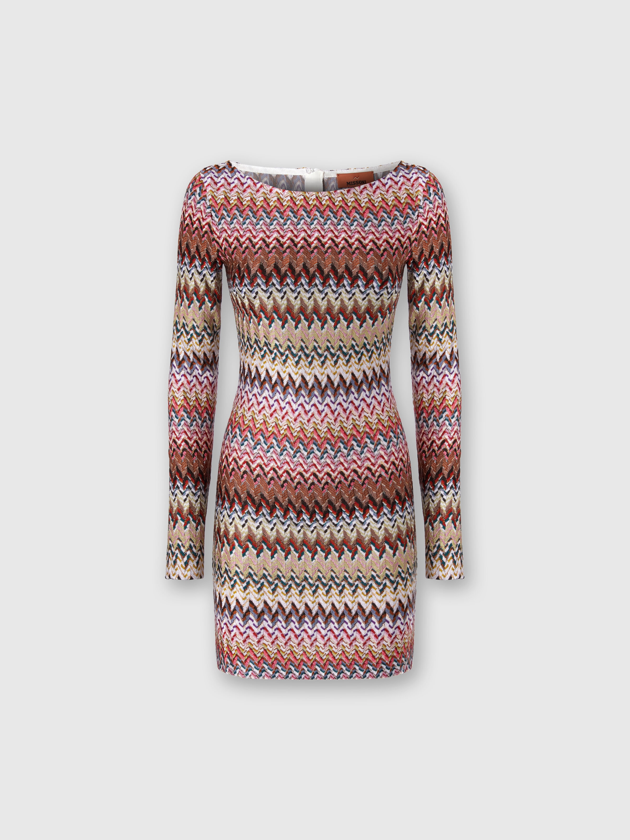 Mini Dress with Zigzag Pattern, Multicoloured  - 0