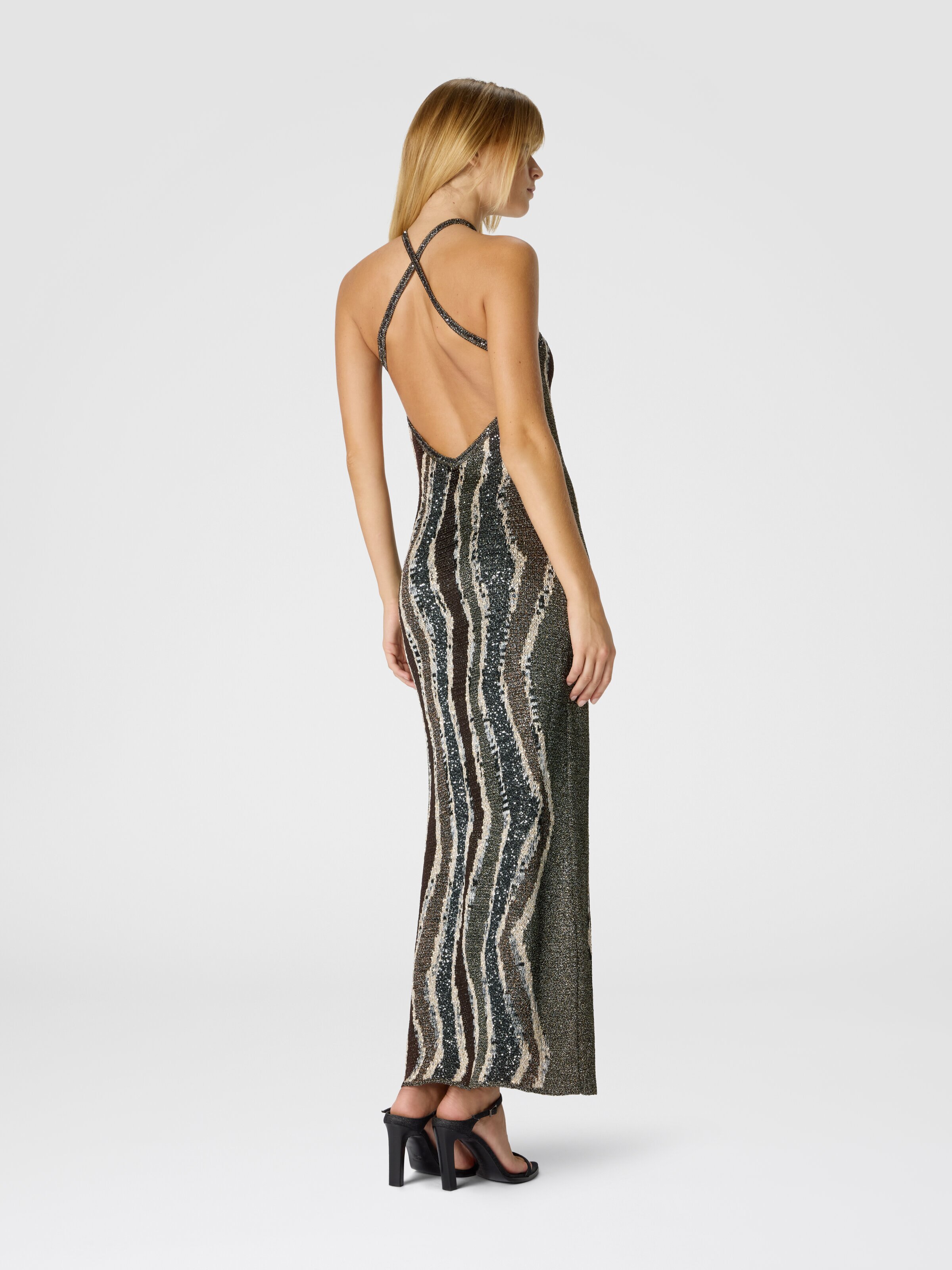 Long Dress with Wave Pattern, Brown - 2