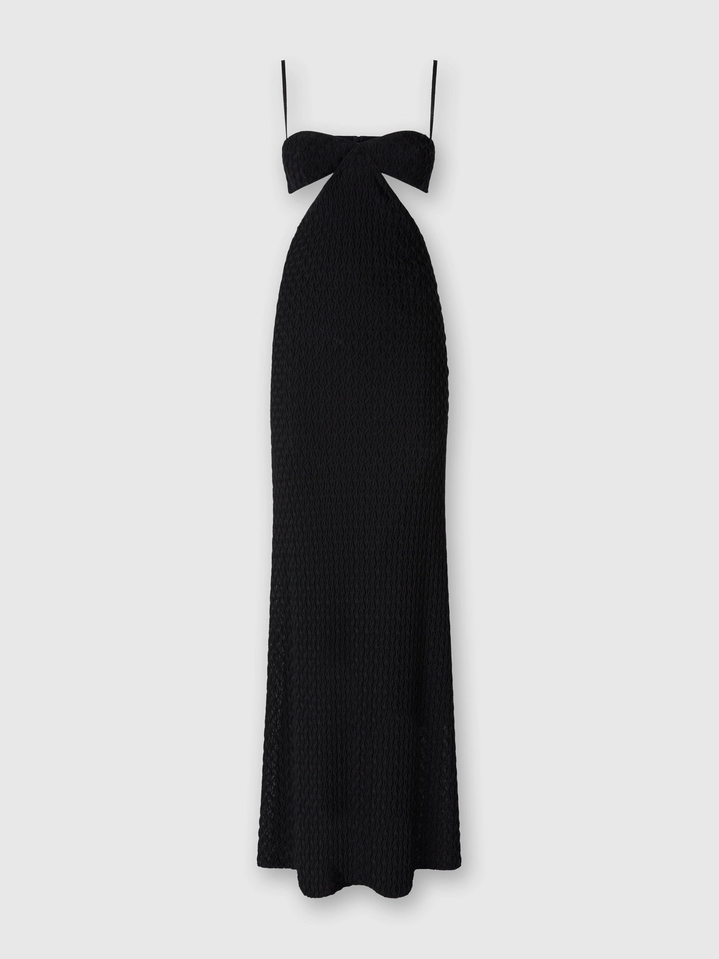 Langes Cut-Out-Kleid aus erhabener Spitze, Schwarz - 0