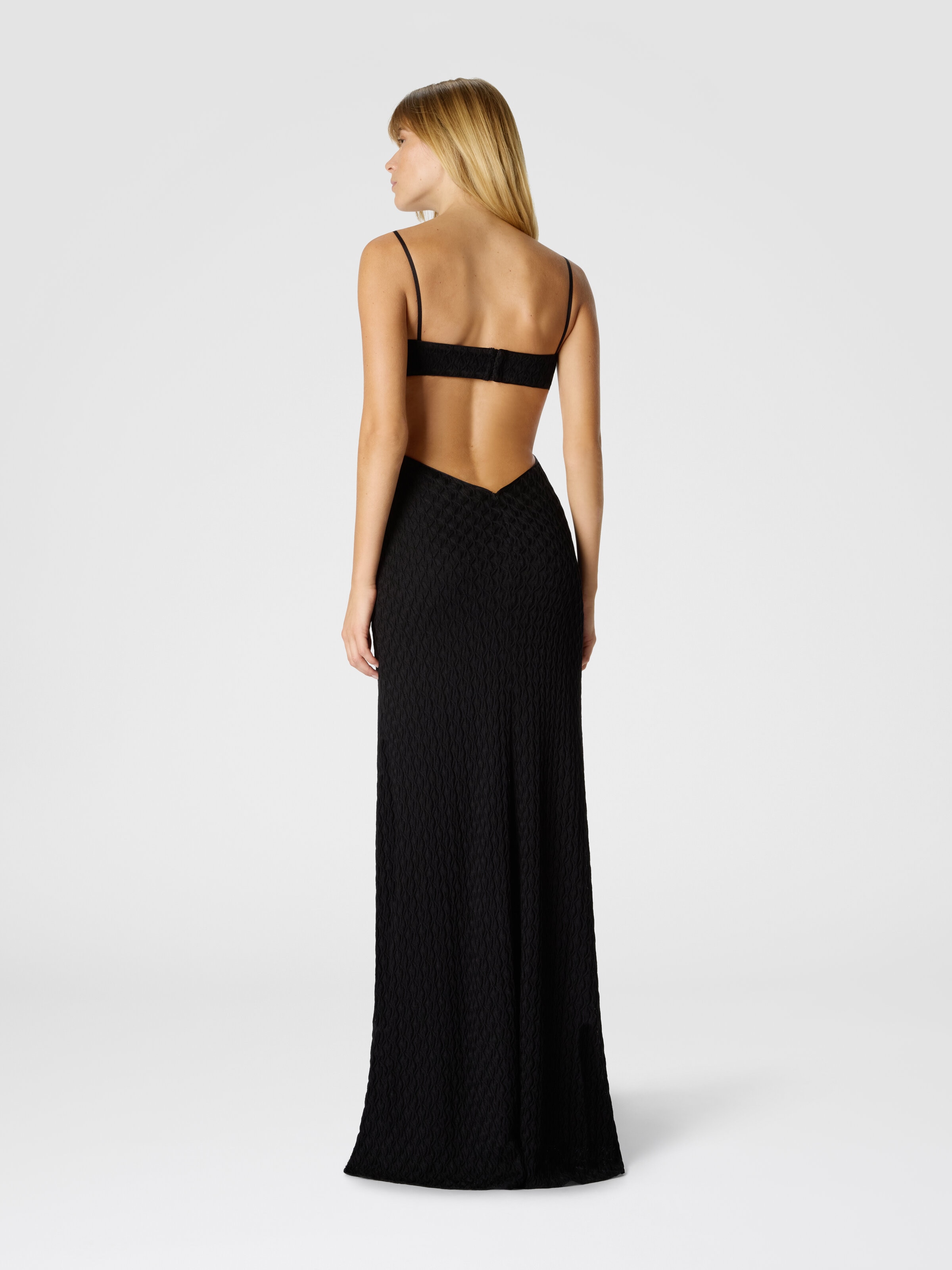 Langes Cut-Out-Kleid aus erhabener Spitze, Schwarz - 2