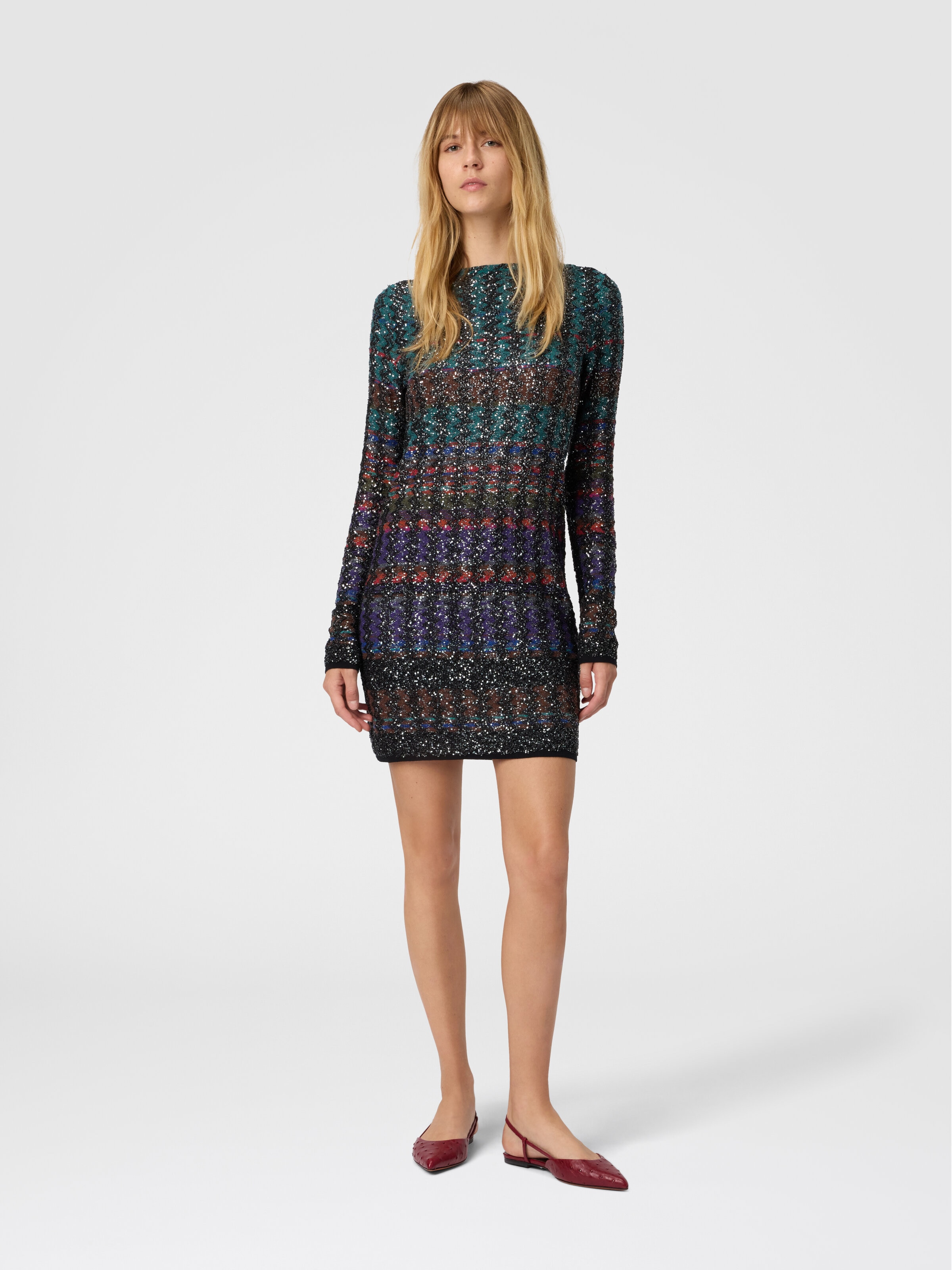 Minikleid mit Chevron- und Streifenmuster, Mehrfarbig  - 1