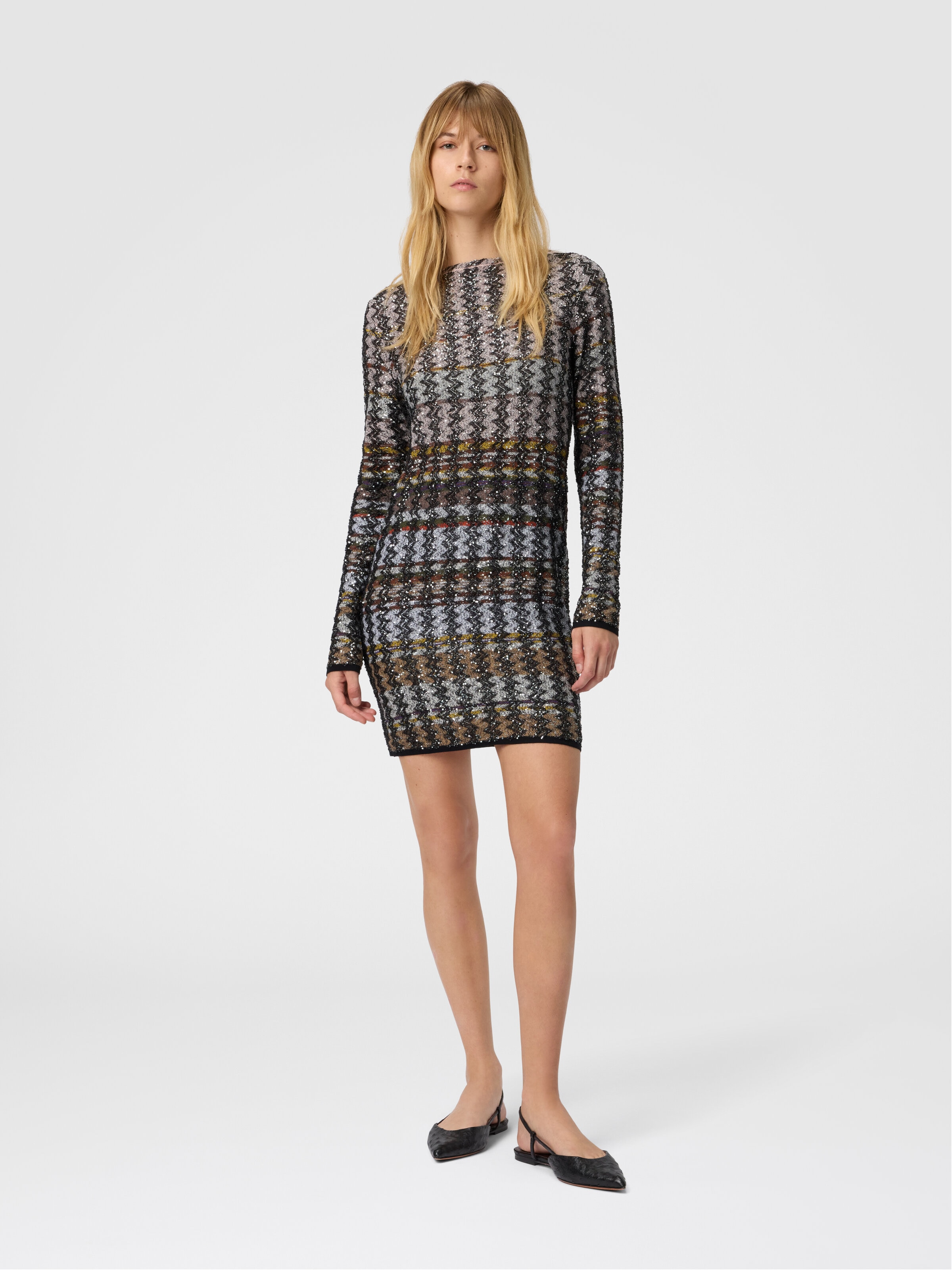 Minikleid mit Chevron- und Streifenmuster, Mehrfarbig  - 1