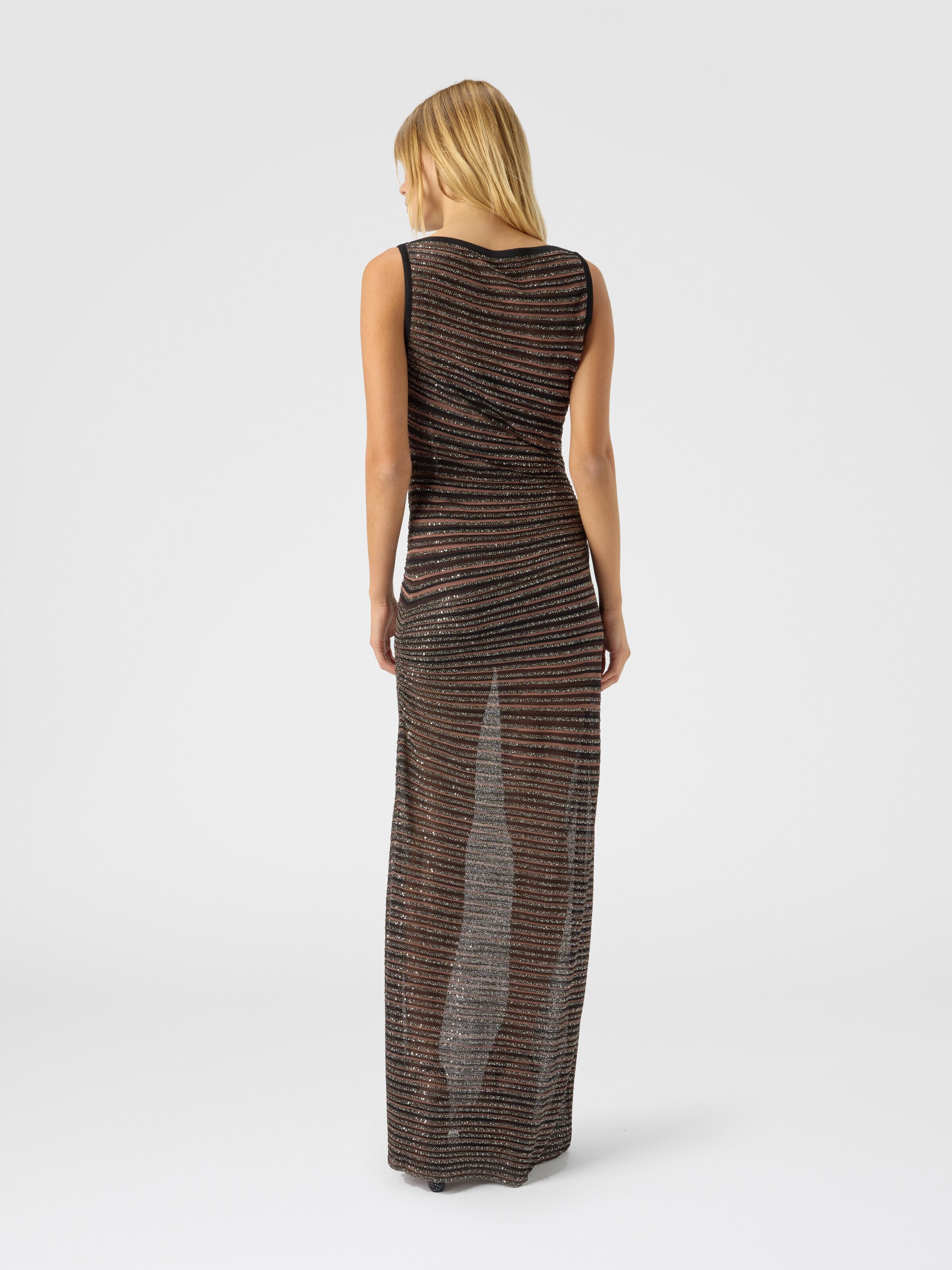 Long dress with boat neck, Black & Brown - 2