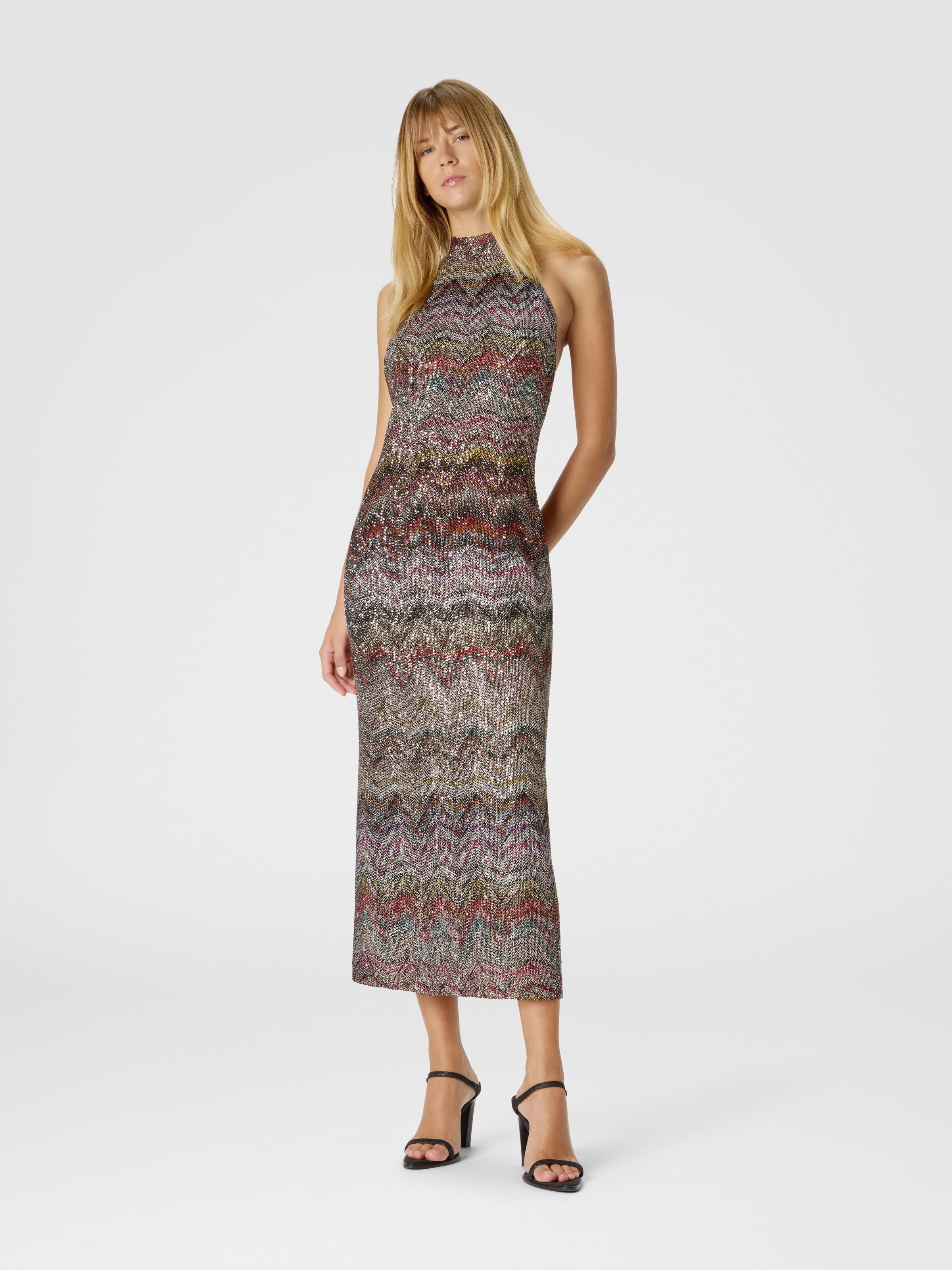 Midi Dress with Halter Neck, Multicoloured  - 1